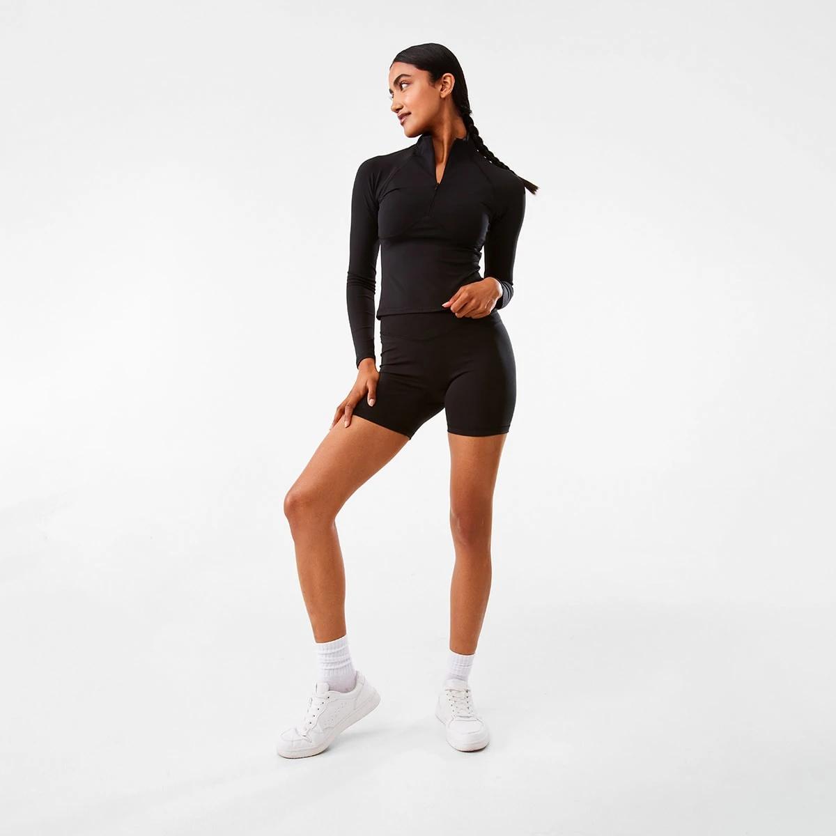 2 Active Womens Long Sleeve 1/4 Zip Ultrasoft Top BLACK, 2 of 10