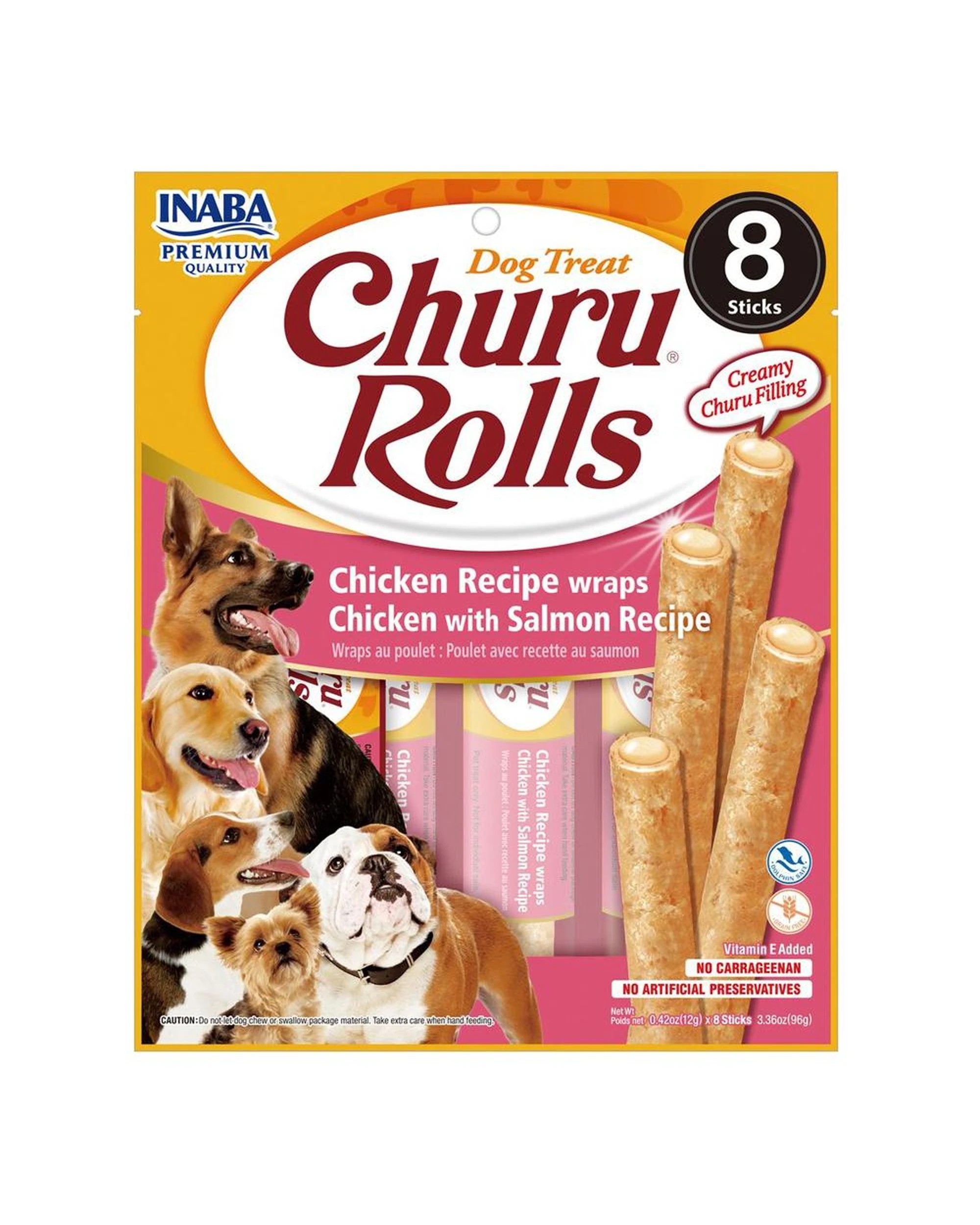 1 Inaba Churu Rolls Dog Treat Chicken w/ Salmon 6 x 96g, 1 of 2