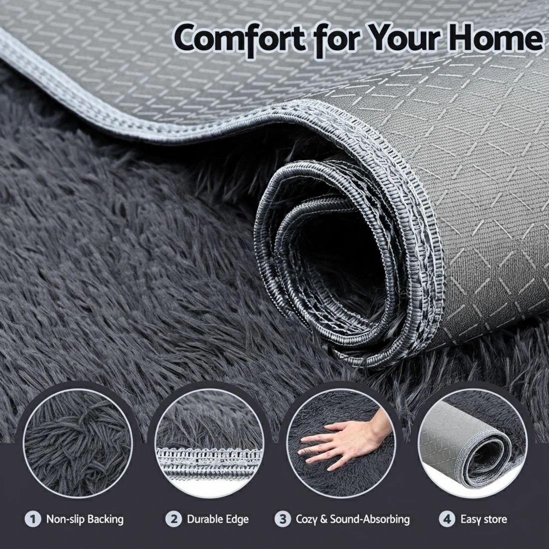 5 Artiss Floor Rug 200x290cm Plush Area Shaggy Rug Living Room Bedroom Carpet - Grey, 5 of 9