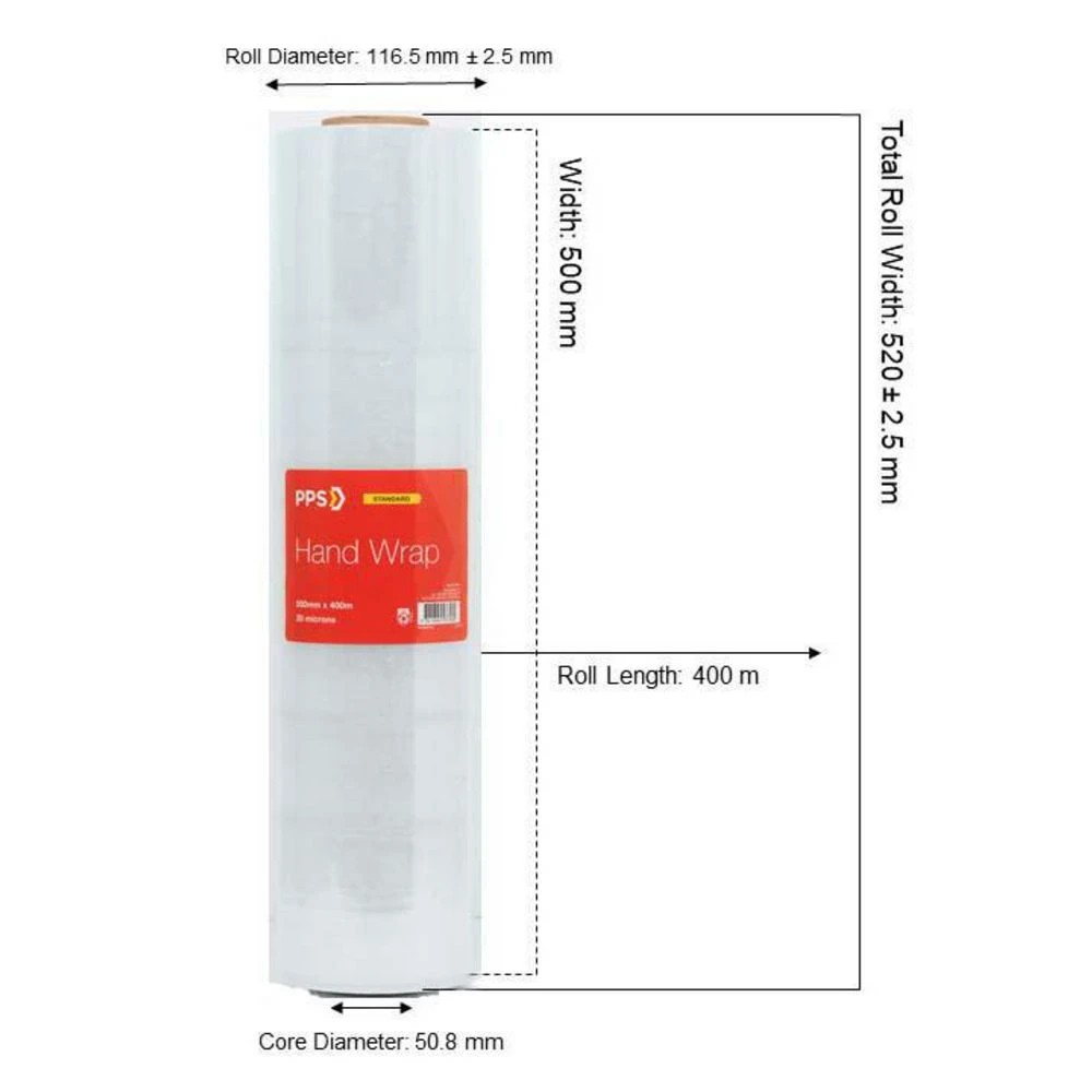 2 PPS Cast Hand Wrap 500mm x 400m x 20um Clear, 2 of 2