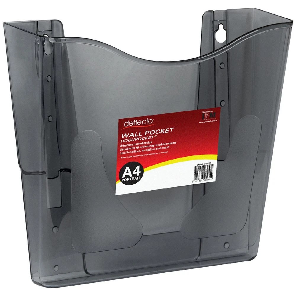 1 Deflecto DocuPocket Wall Pocket Portrait Smoke, 1 of 2