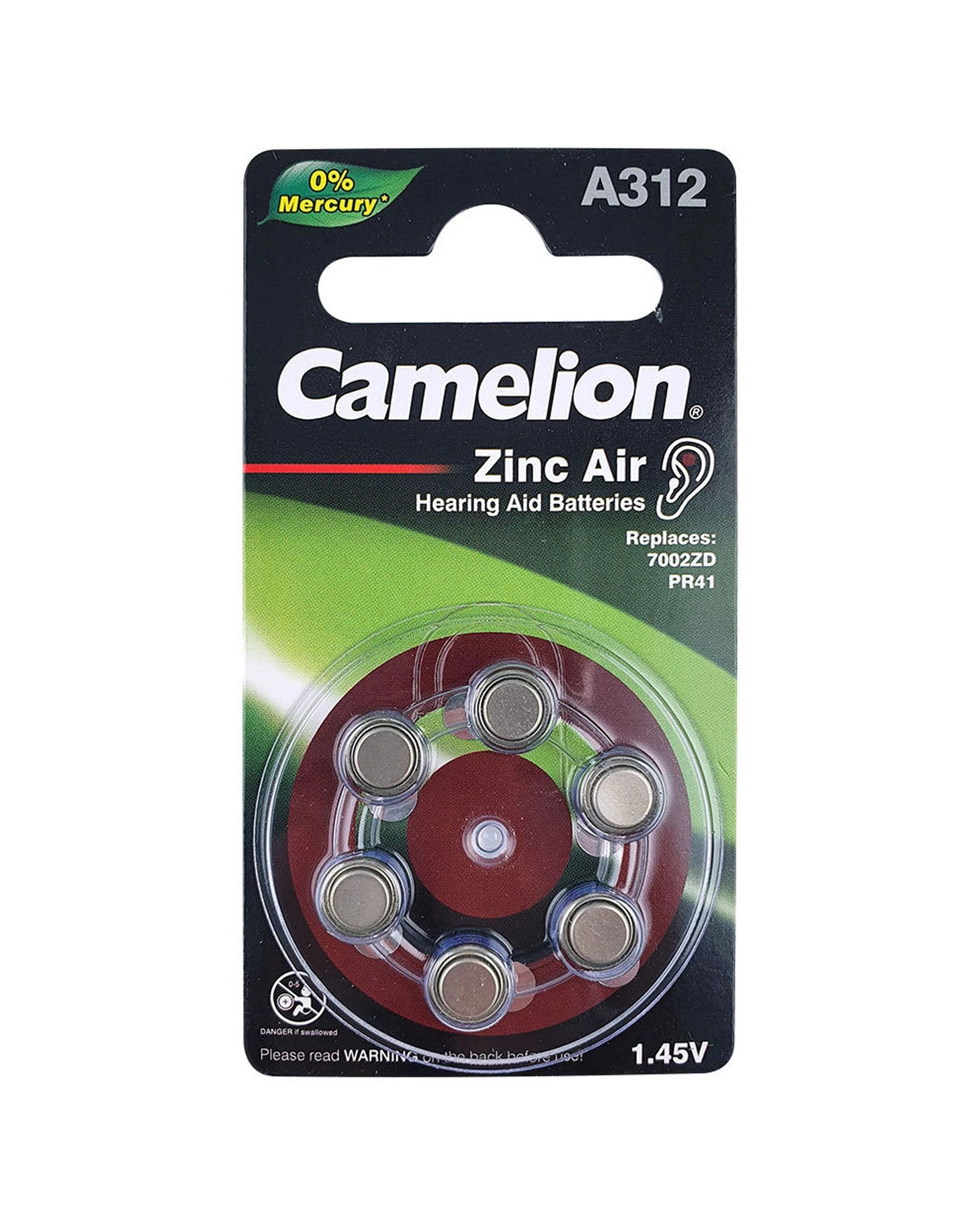 1 Camelion 6PC A312 Zinc Air 1.45V Hearing Aid Batteries Mercury Free - Multi, 1 of 2