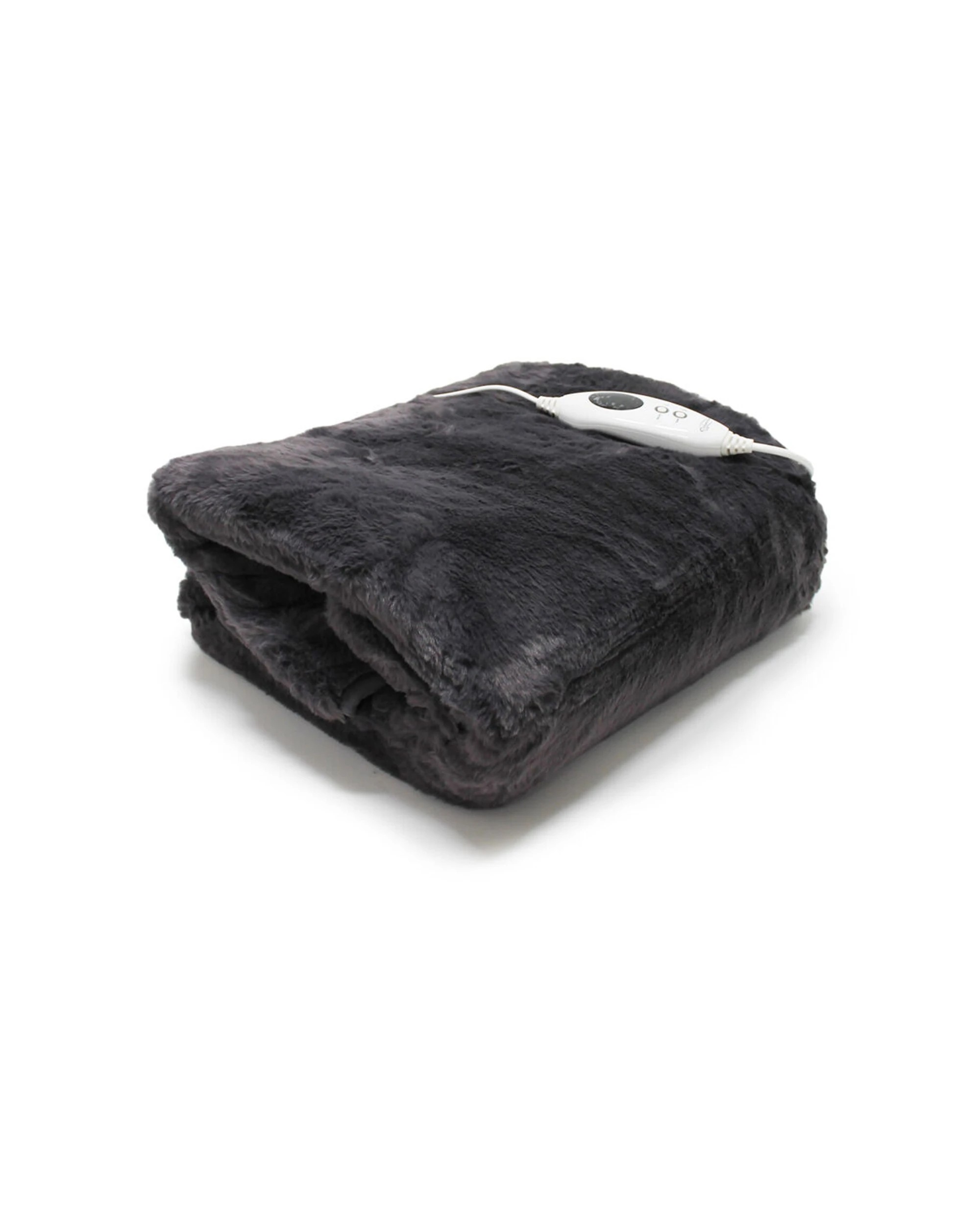 2 Onkaparinga Faux Mink Heated Throw/Electric Blanket w/LED Heat Control - Charcoal, 2 of 2