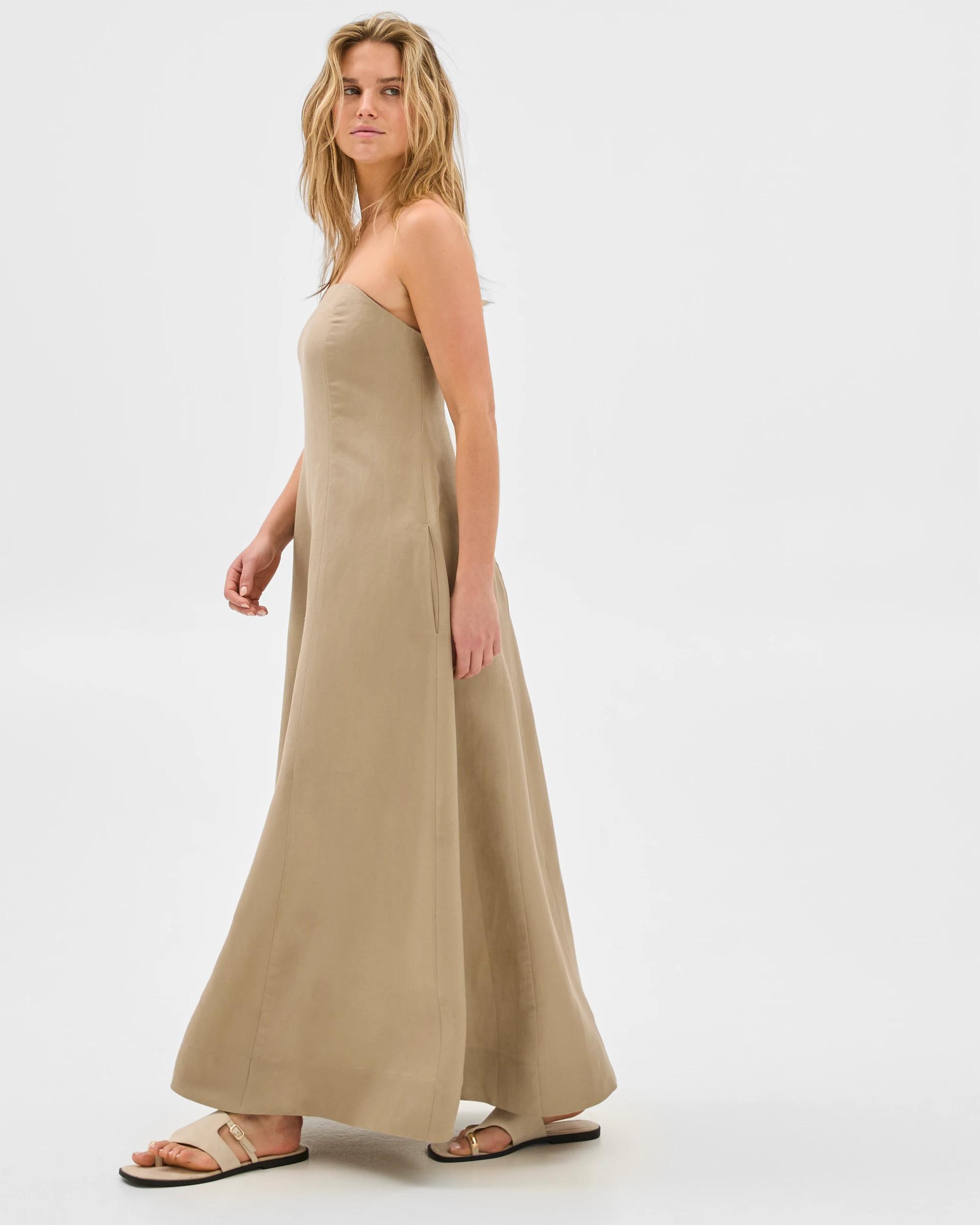 3 Lily Loves European Linen Blend Strapless Maxi Dress DRIFTWOOD, 3 of 7