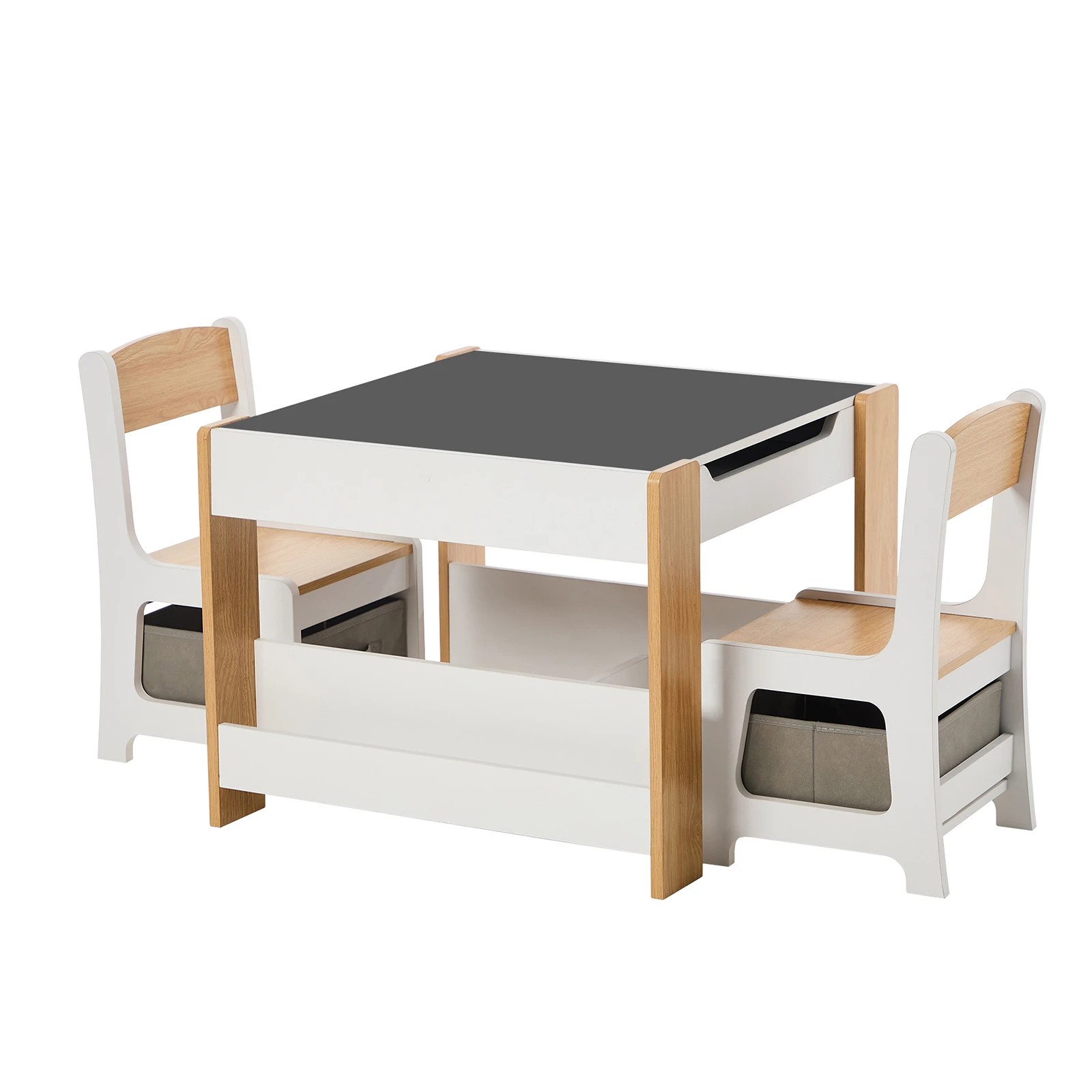 1 Oikiture Kids Table and Chairs Set Chalkboard Drawing Toys Storage Bookshelf - Multi, 1 of 10