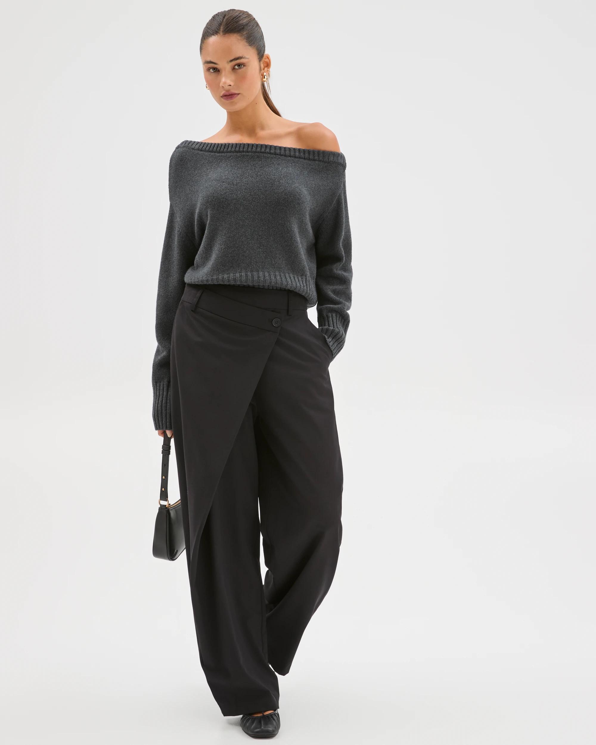 3 Lily Loves Wrap Front Tailored Pants BLACK, 3 of 6