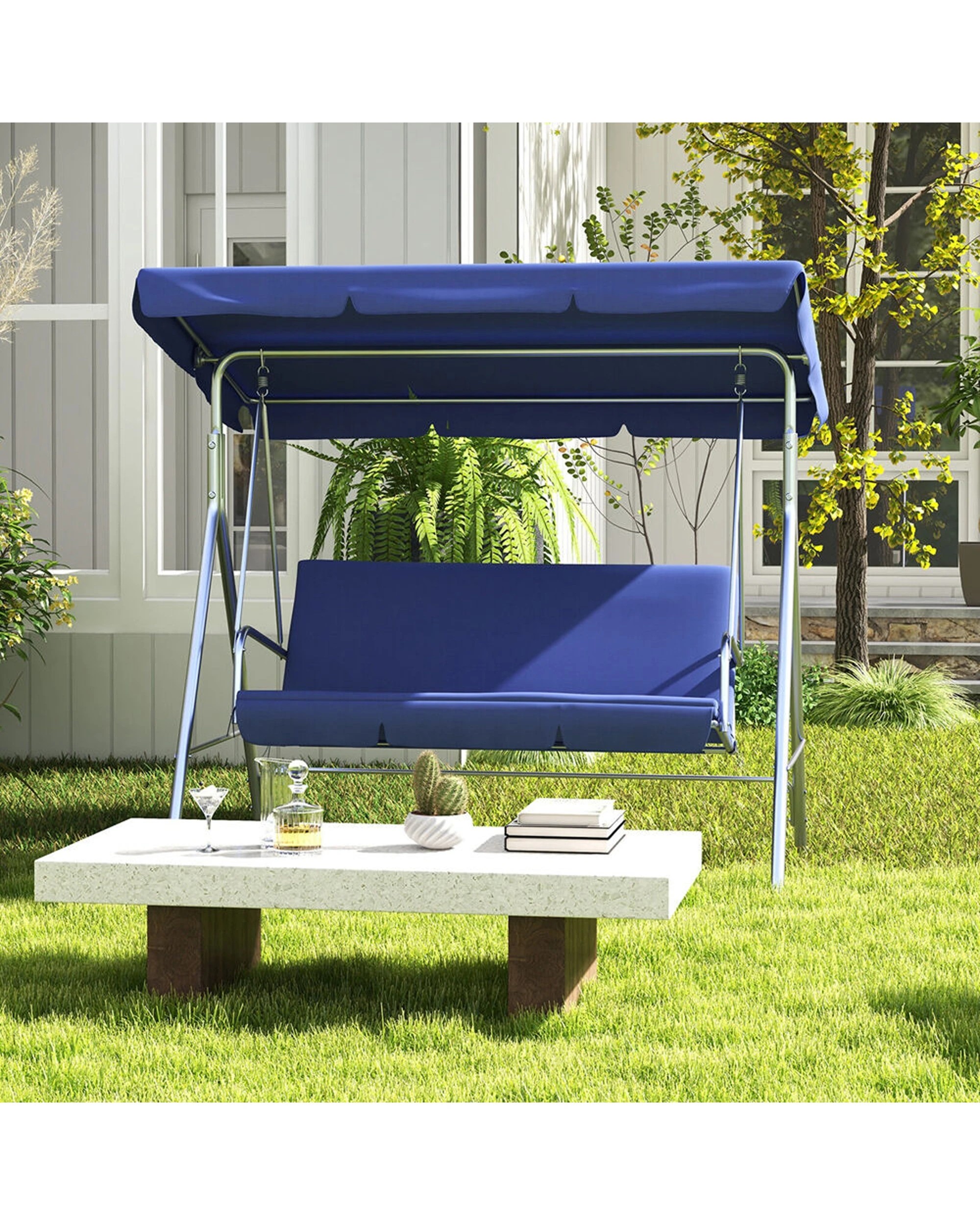 4 Milano Outdoor Polyester Steel 3-Seater Garden Swing Chair 170x155cm Dark, 4 of 4