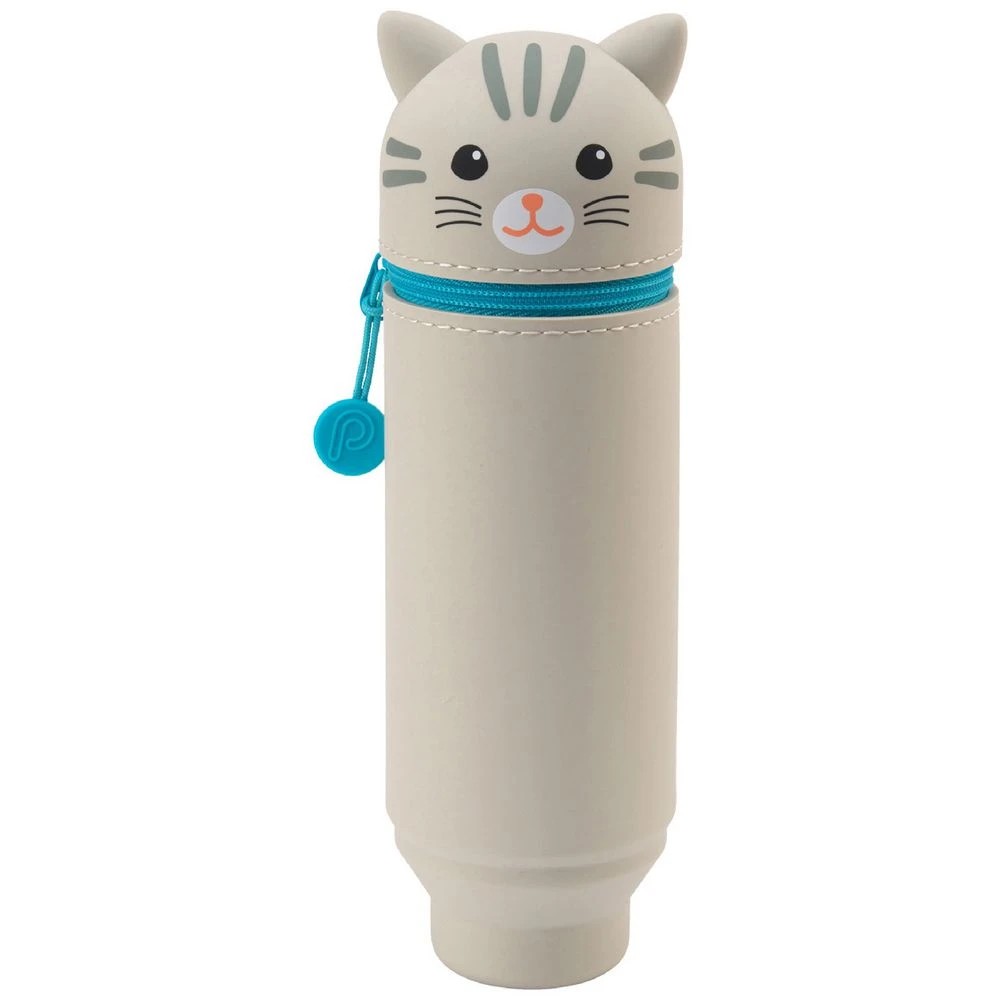 1 PuniLabo Single Zip Stand Up Silicone Pencil Case Grey Cat, 1 of 6