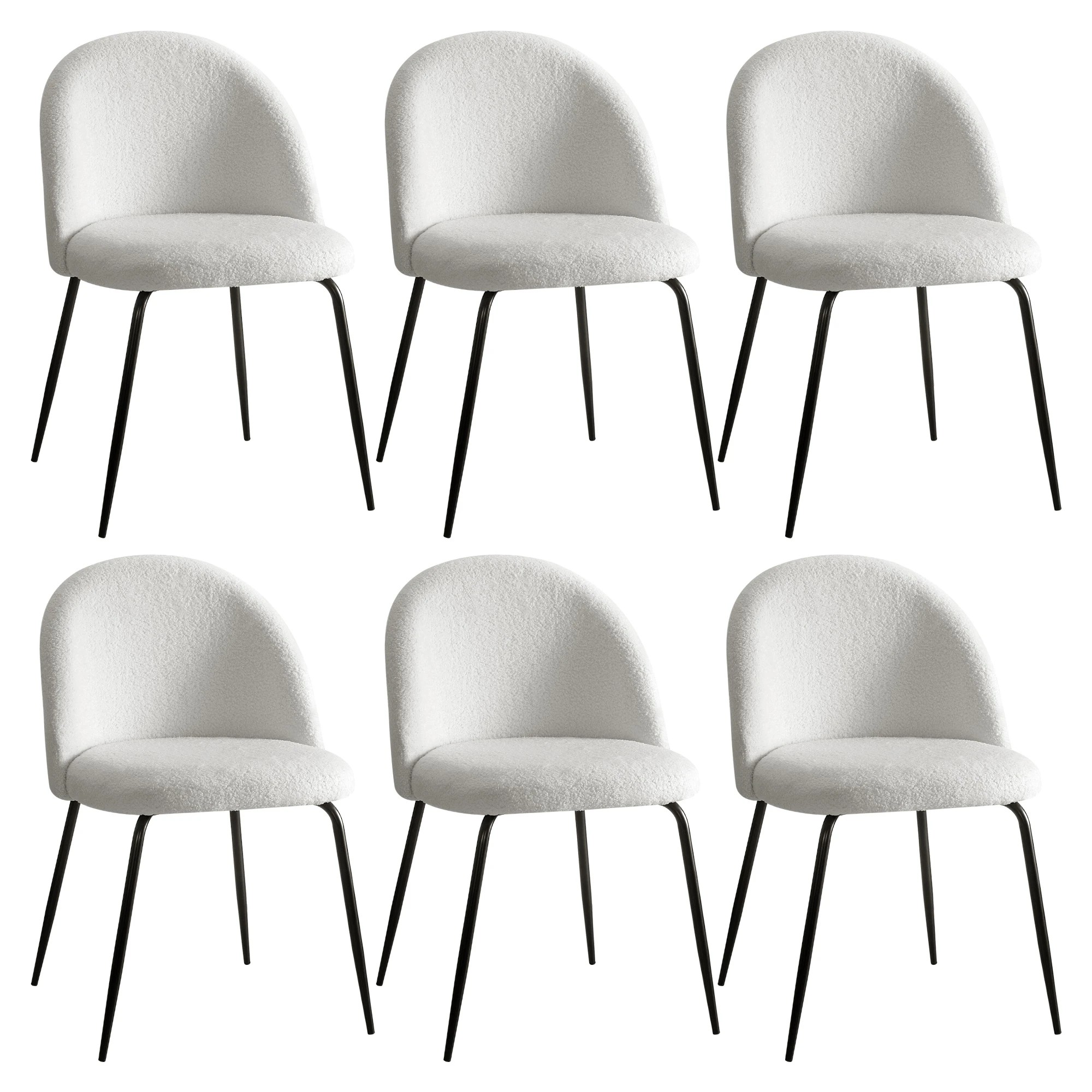 1 Artiss Dining Chairs Set of 6 Sherpa Boucle - White, 1 of 8