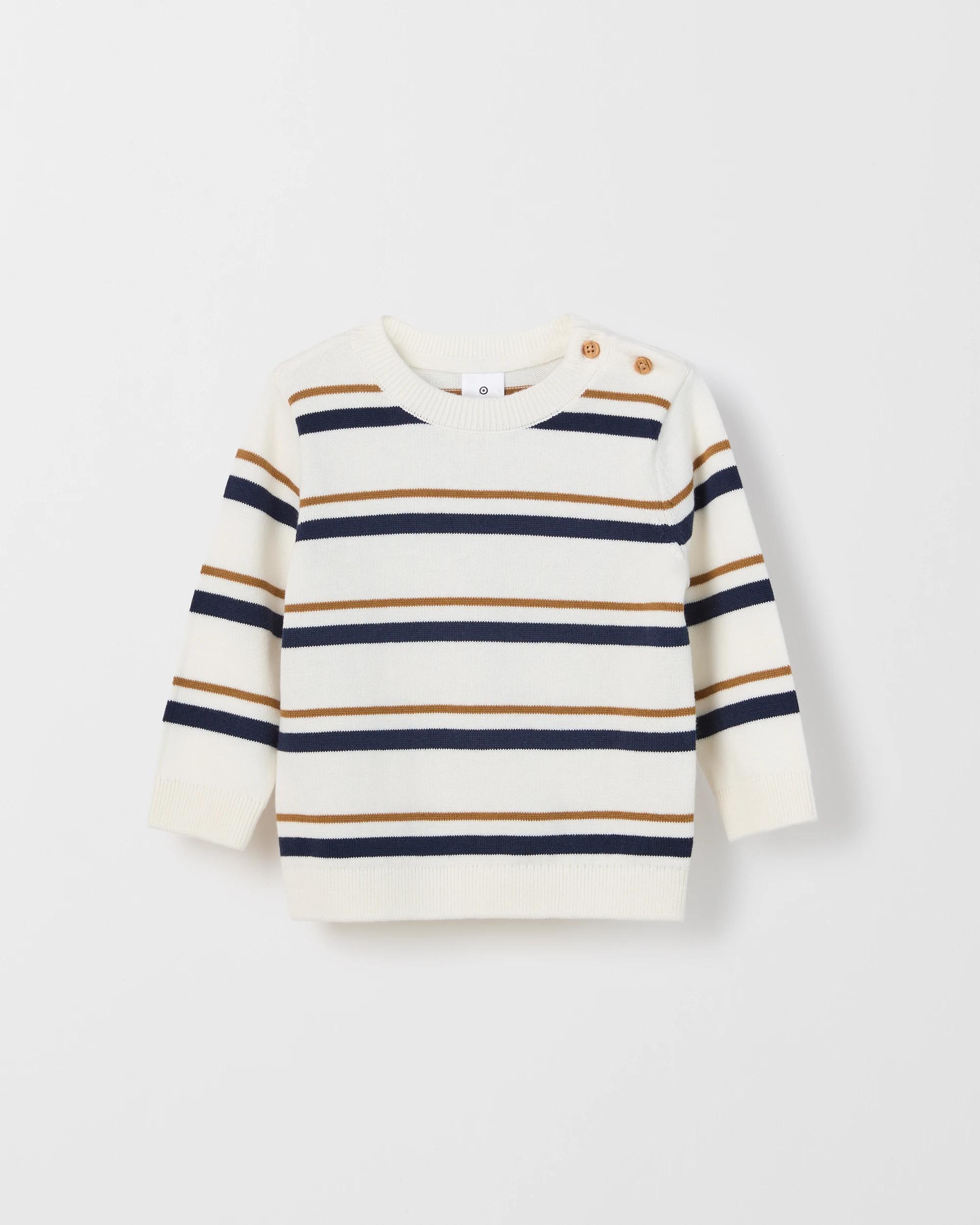 3 Target Baby Baby Organic Cotton Lightweight Knit Sweater BROWN NAVY, 3 of 4