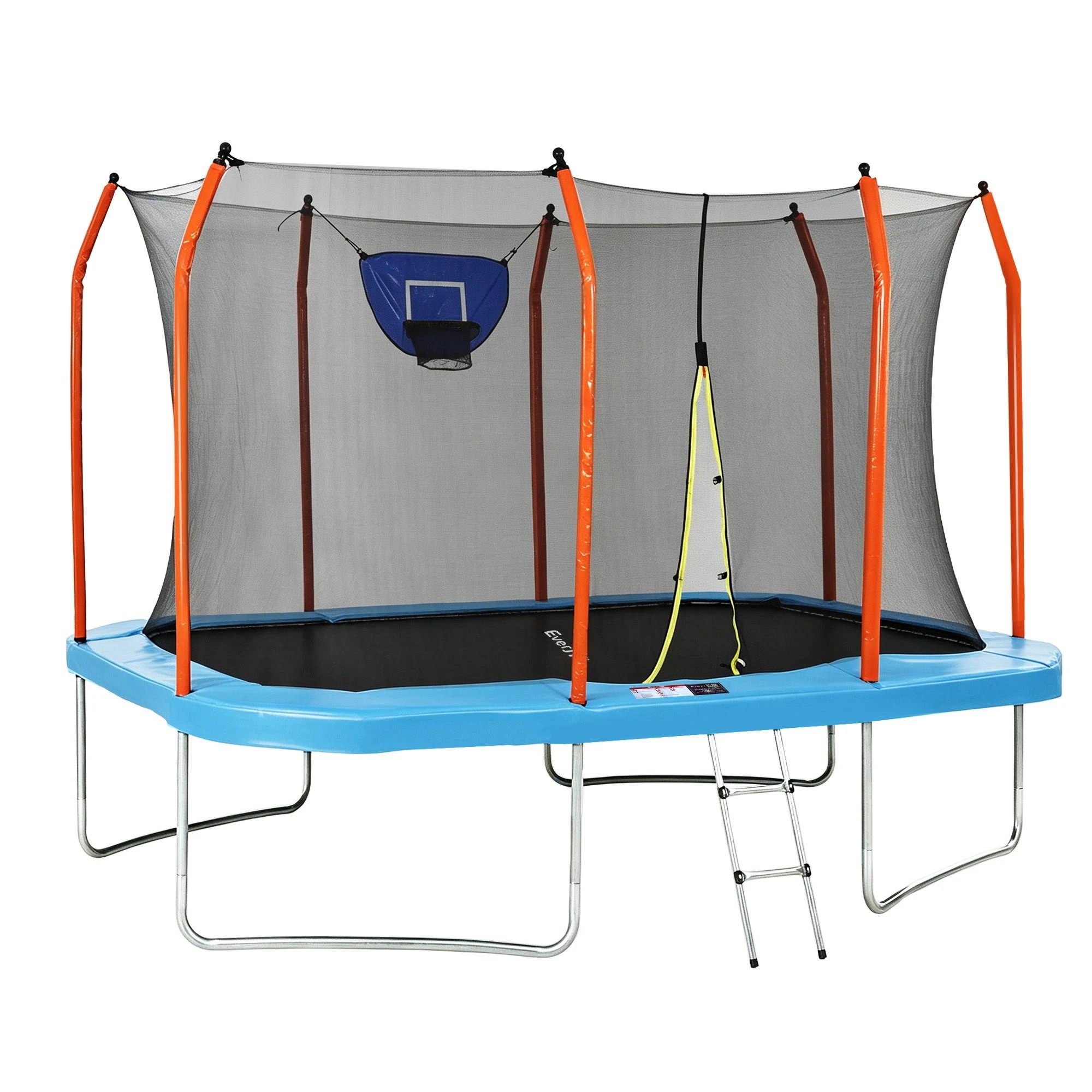 3 Everfit 12FT Kids Rectangle Trampoline Rebounder with Basketball Set Enclosure Net Ladder - Blue, 3 of 9