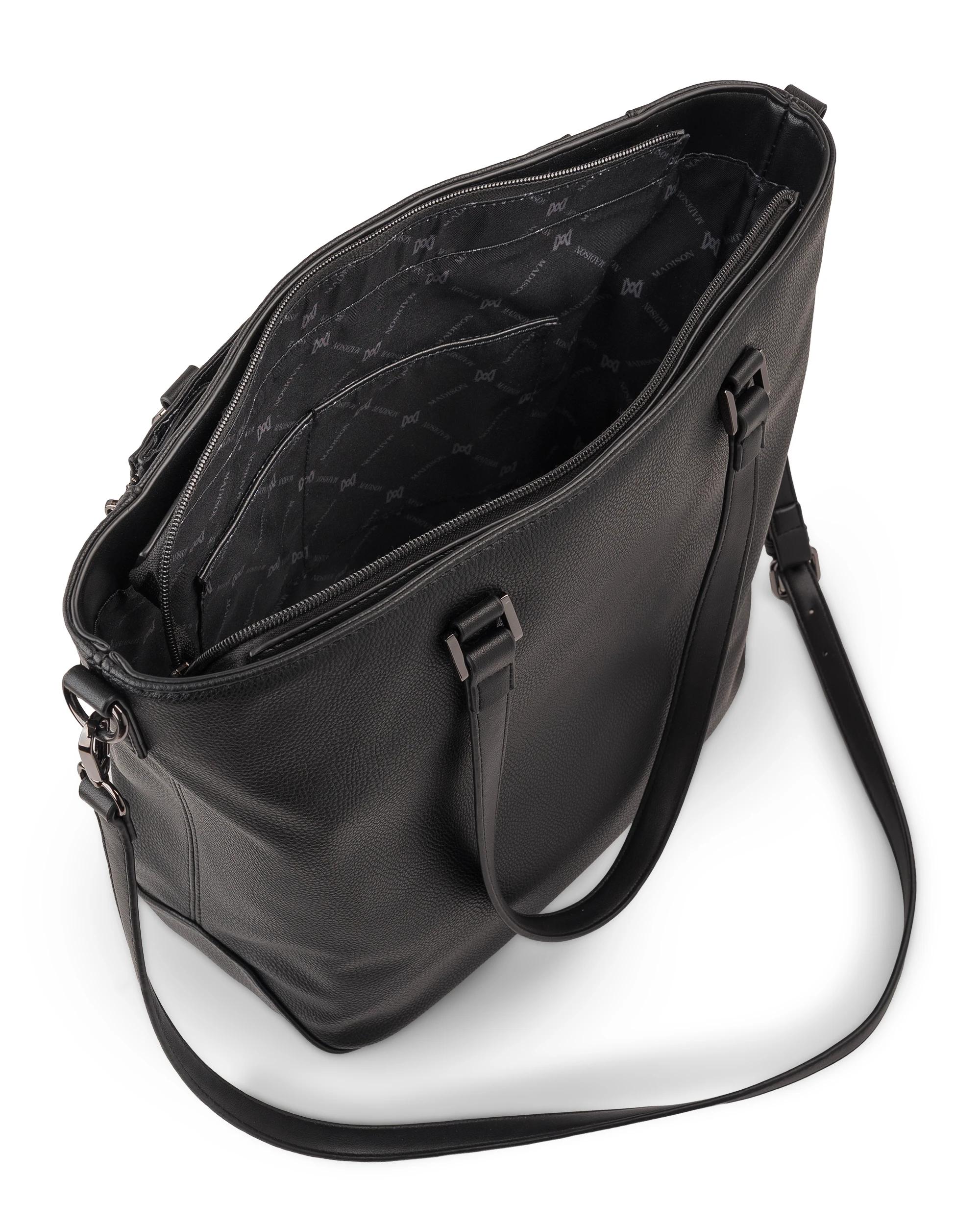 6 Madison Accessories Amelia Large Zip Detail Tote BLACK GUNMETAL, 6 of 8