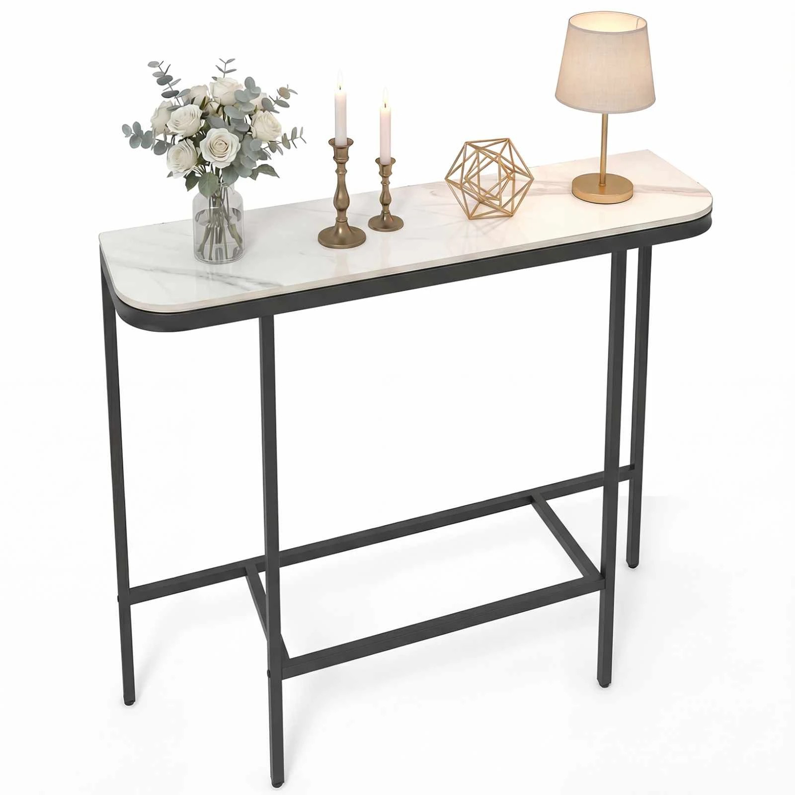 4 Costway Porch Console Table Sofa Side Table Hallway Table w/Black Metal Frame - White, 4 of 4