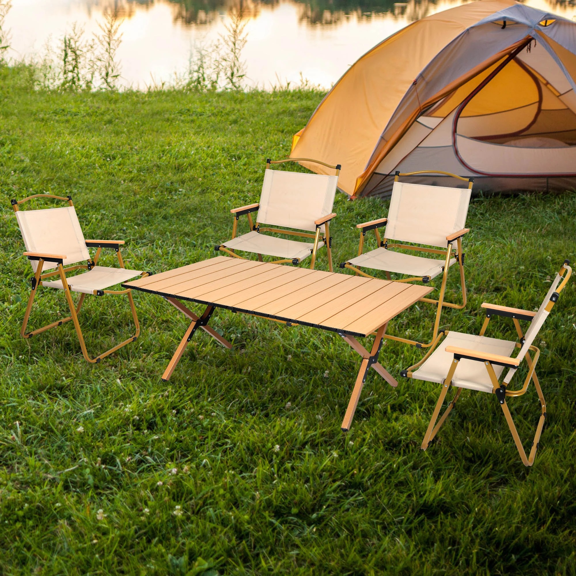 7 Levede Folding Camping Table Chair Set Portable Picnic Outdoor Egg Roll BBQ Desk, 7 of 8
