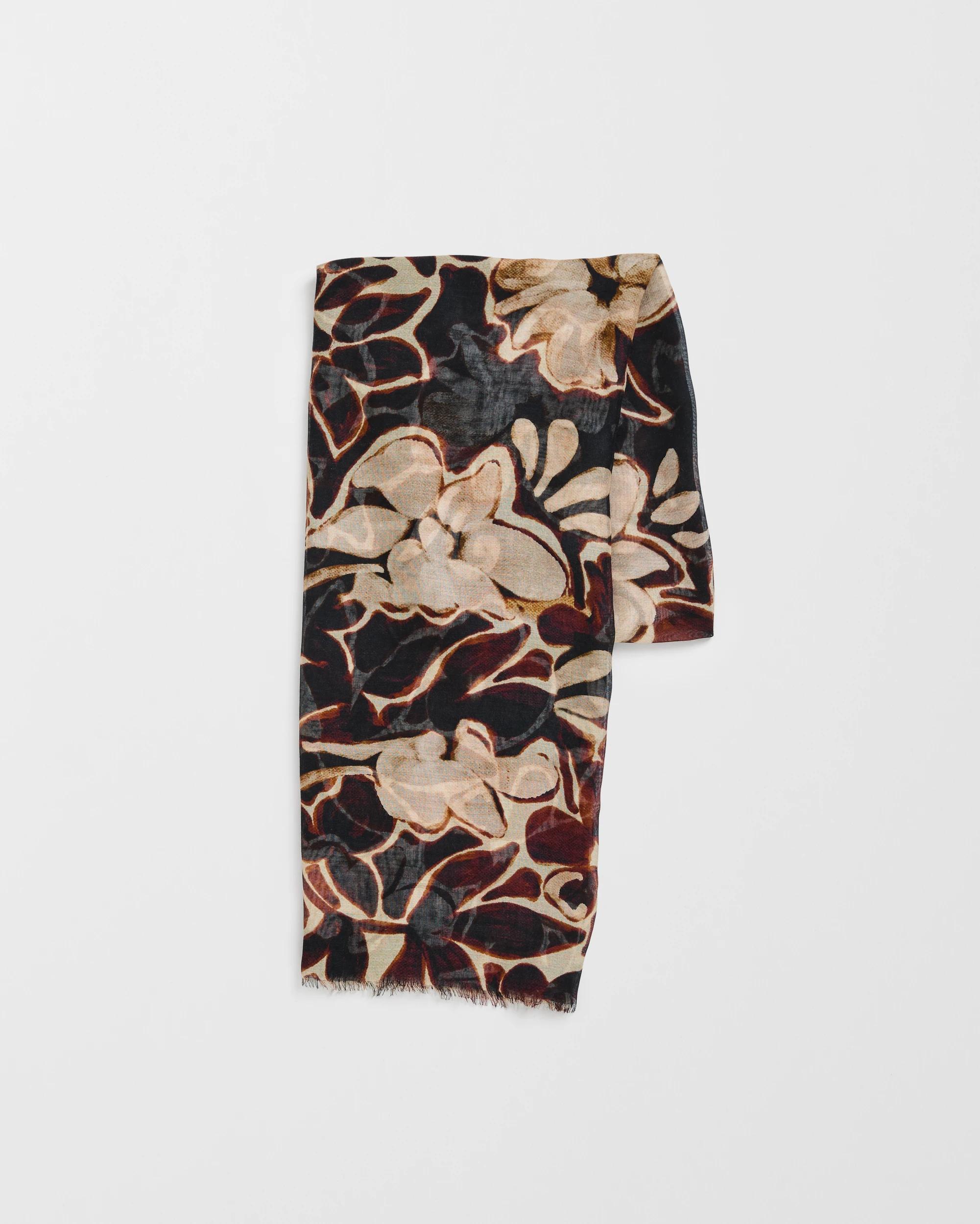 1 Target Woman Lightweight Printed Painterly Floral Scarf CHOCOLATE, 1 of 2