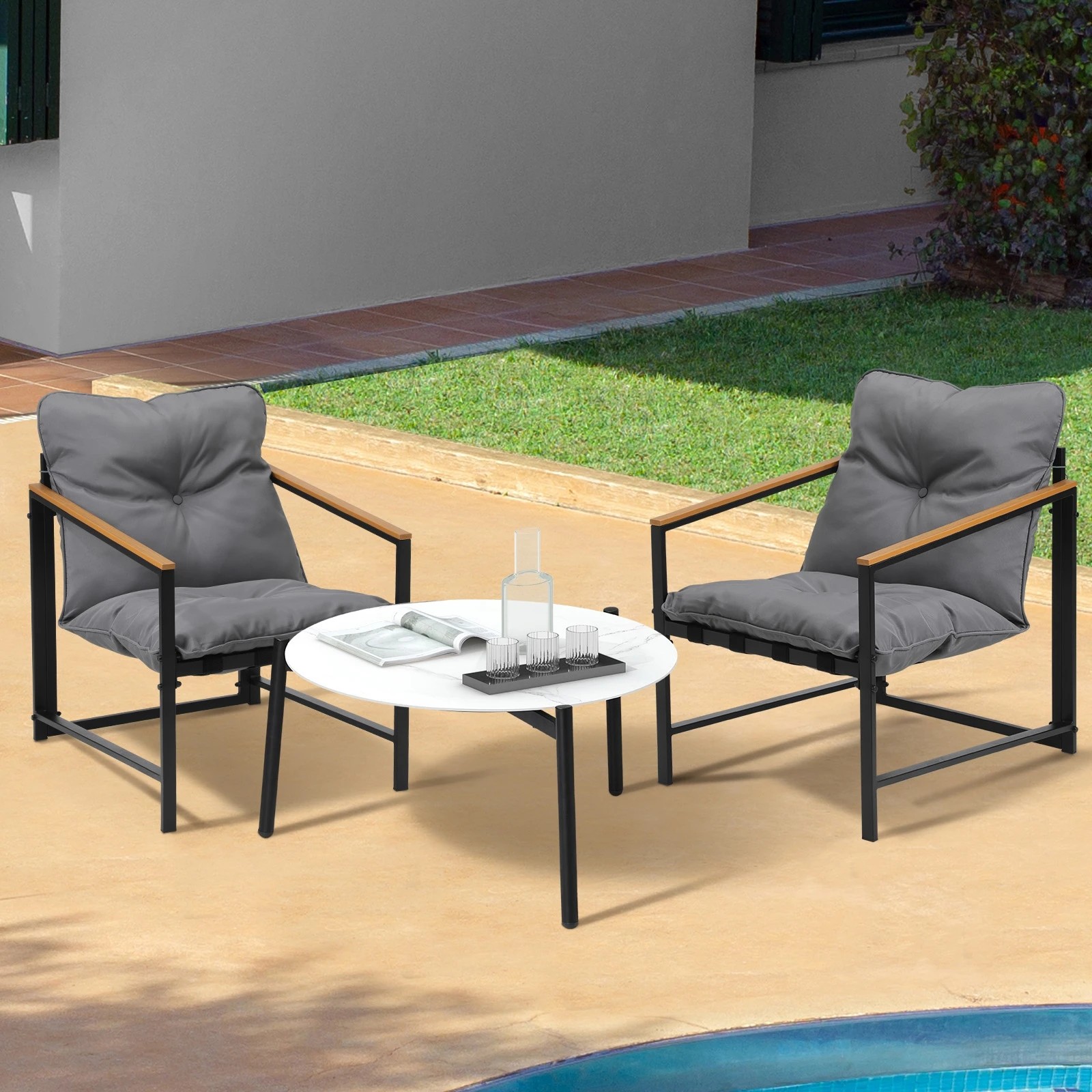 10 Livsip 3pc Outdoor Patio Furniture Set Bistro Sets 70cm Round Marble Table
 - Multi, 10 of 10