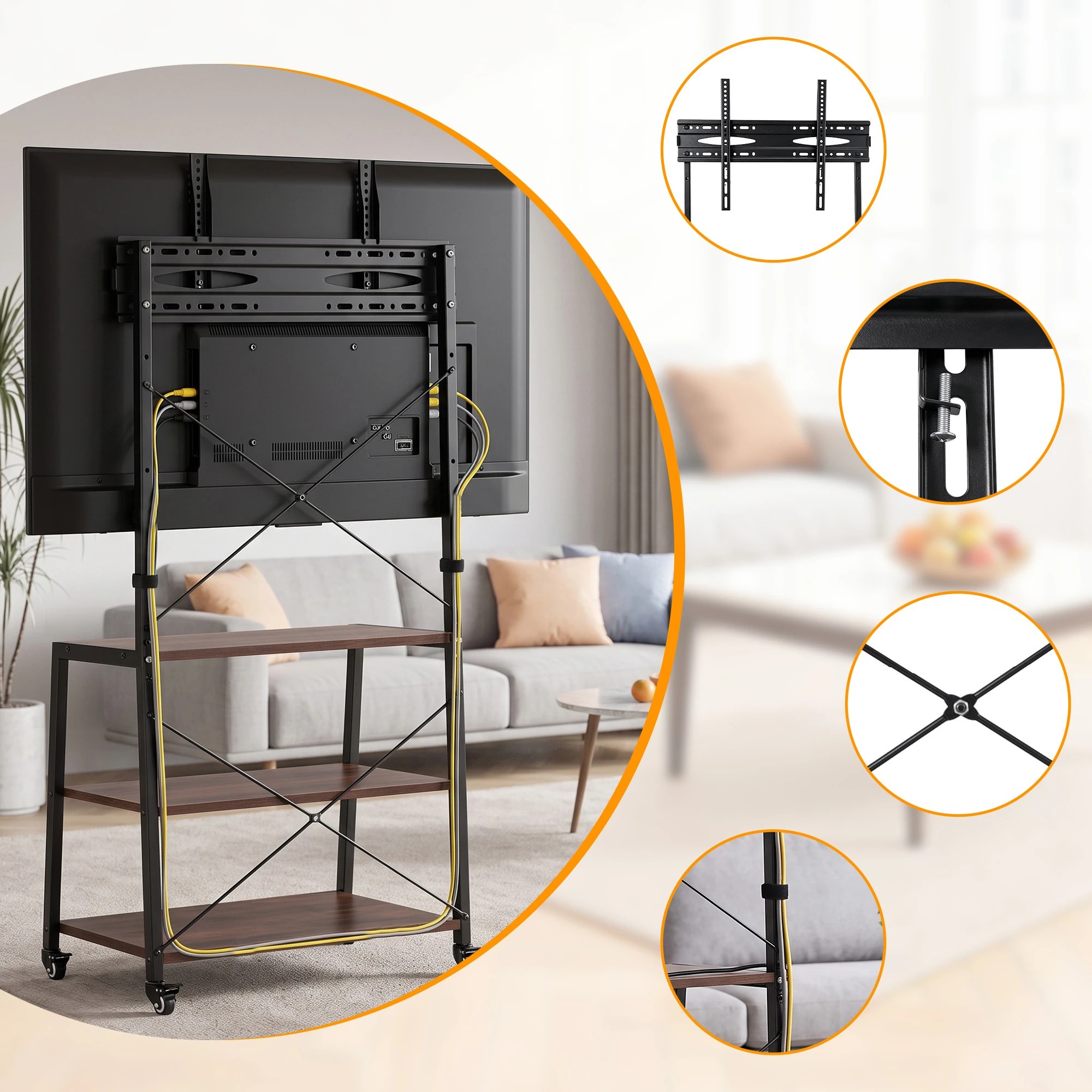 10 Artiss Mobile TV Stand 32-65 Inch TVs Mount 50kg with Wheels Adjustable Feet MDF - Black, 10 of 10
