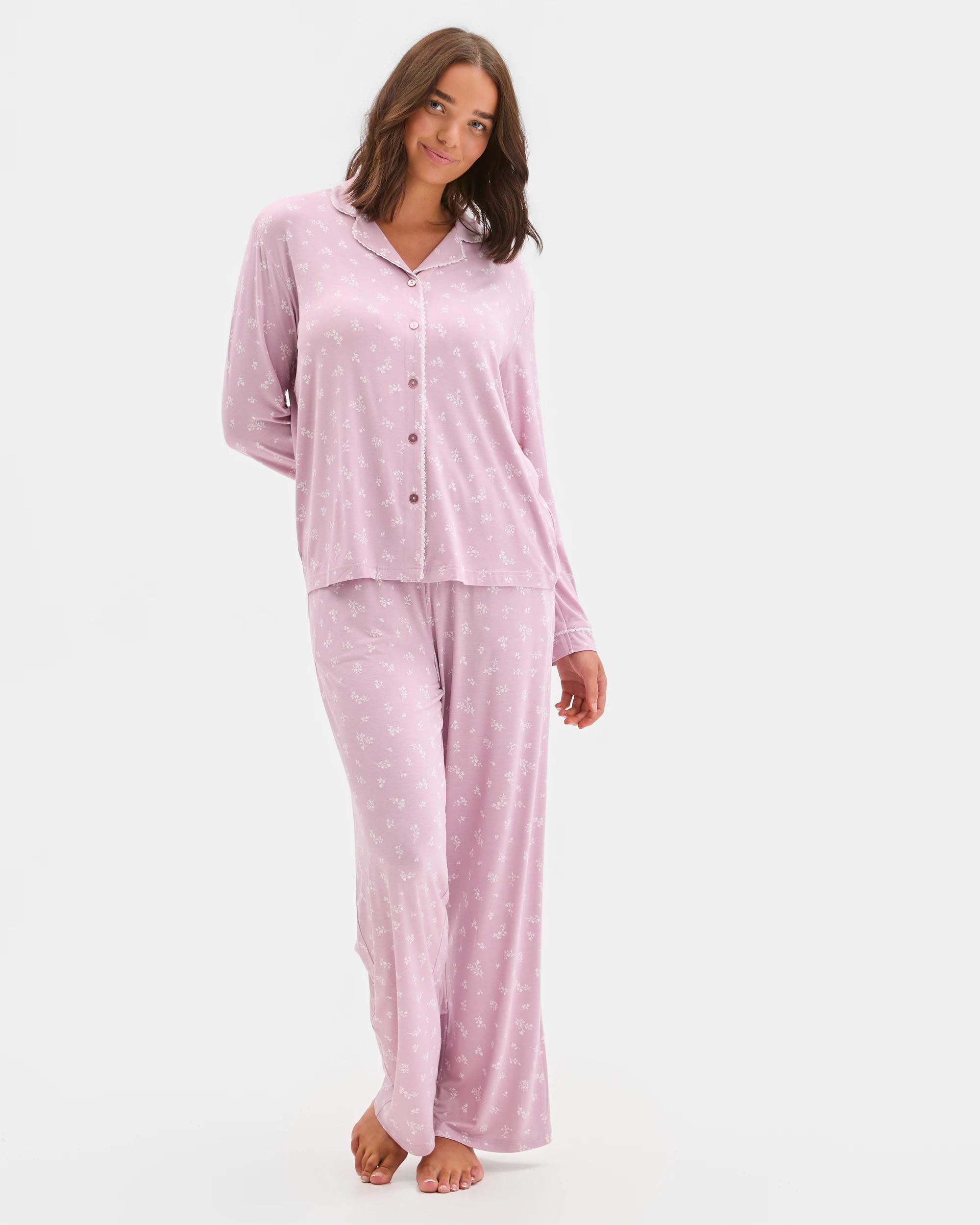 1 Target Woman Bamboo Comfort Long Sleeve Pyjama Set PINK FLORAL, 1 of 6