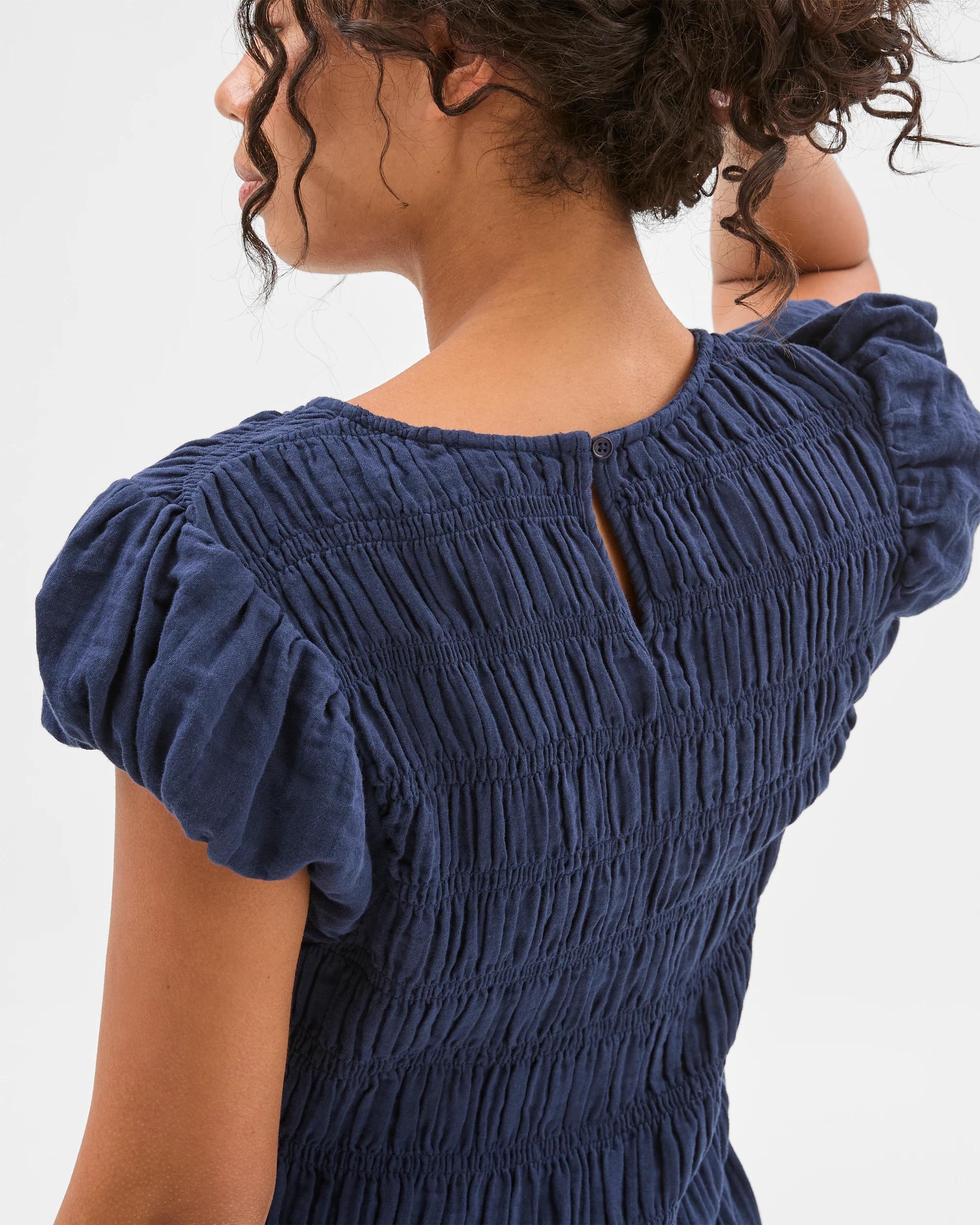 5 Target Australian Cotton Double Cloth Shirred Dress NAVY BLUE, 5 of 7