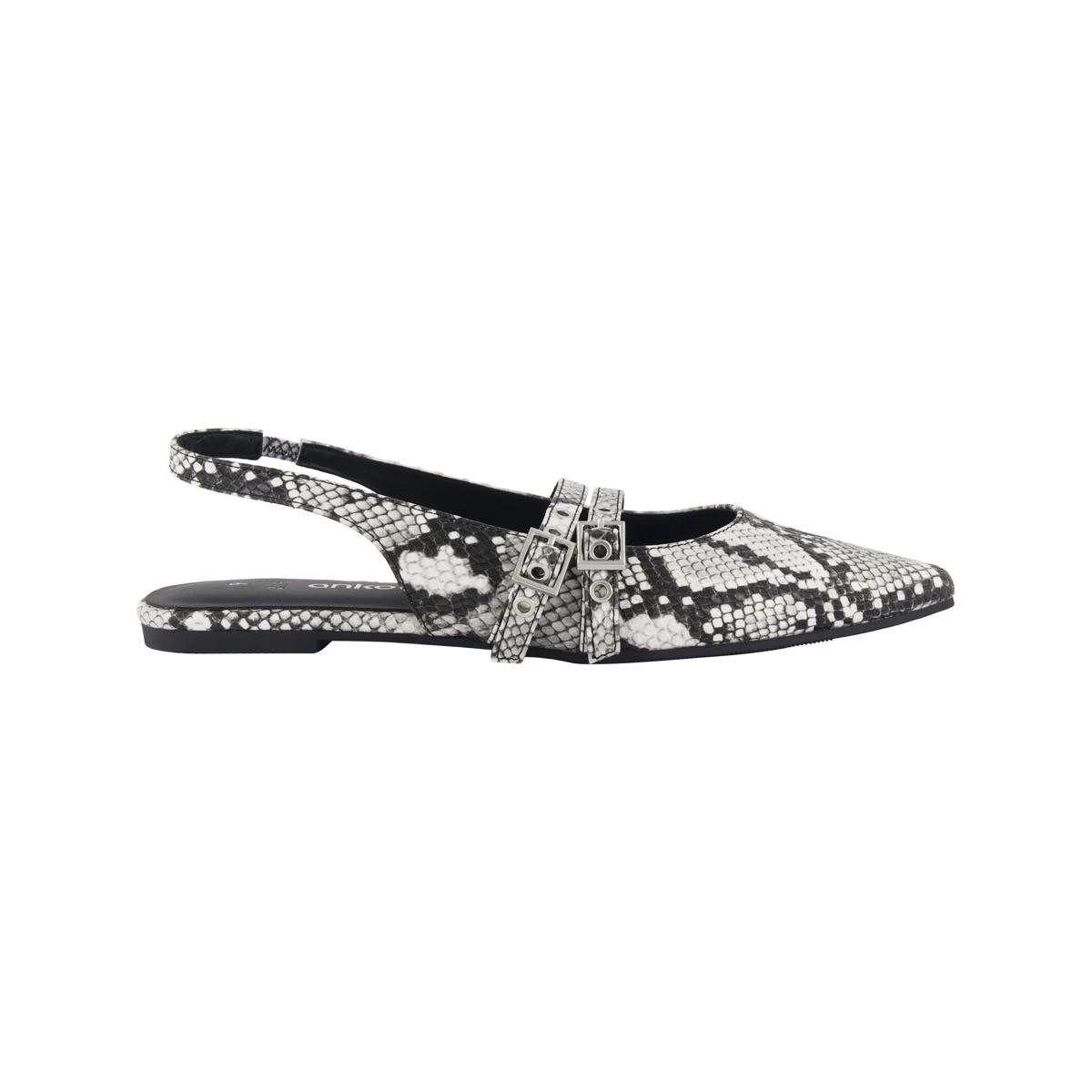 1 Slingback Two Strap Flats SNAKE BLACK WHITE, 1 of 3