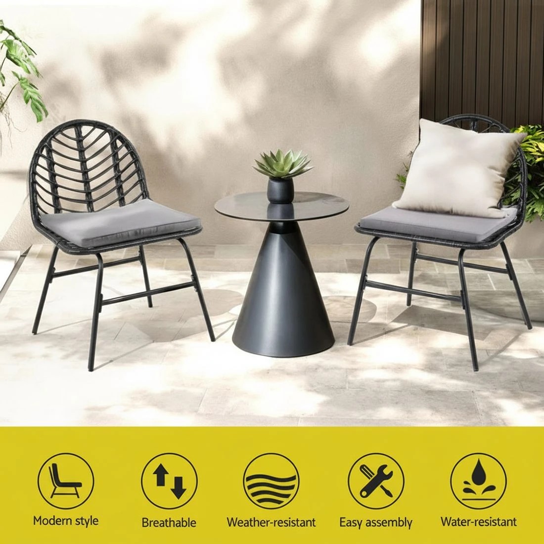 4 Gardeon 2x Outdoor Chairs Dining Chair Lounge Wicker Patio Furniture - Black, 4 of 6