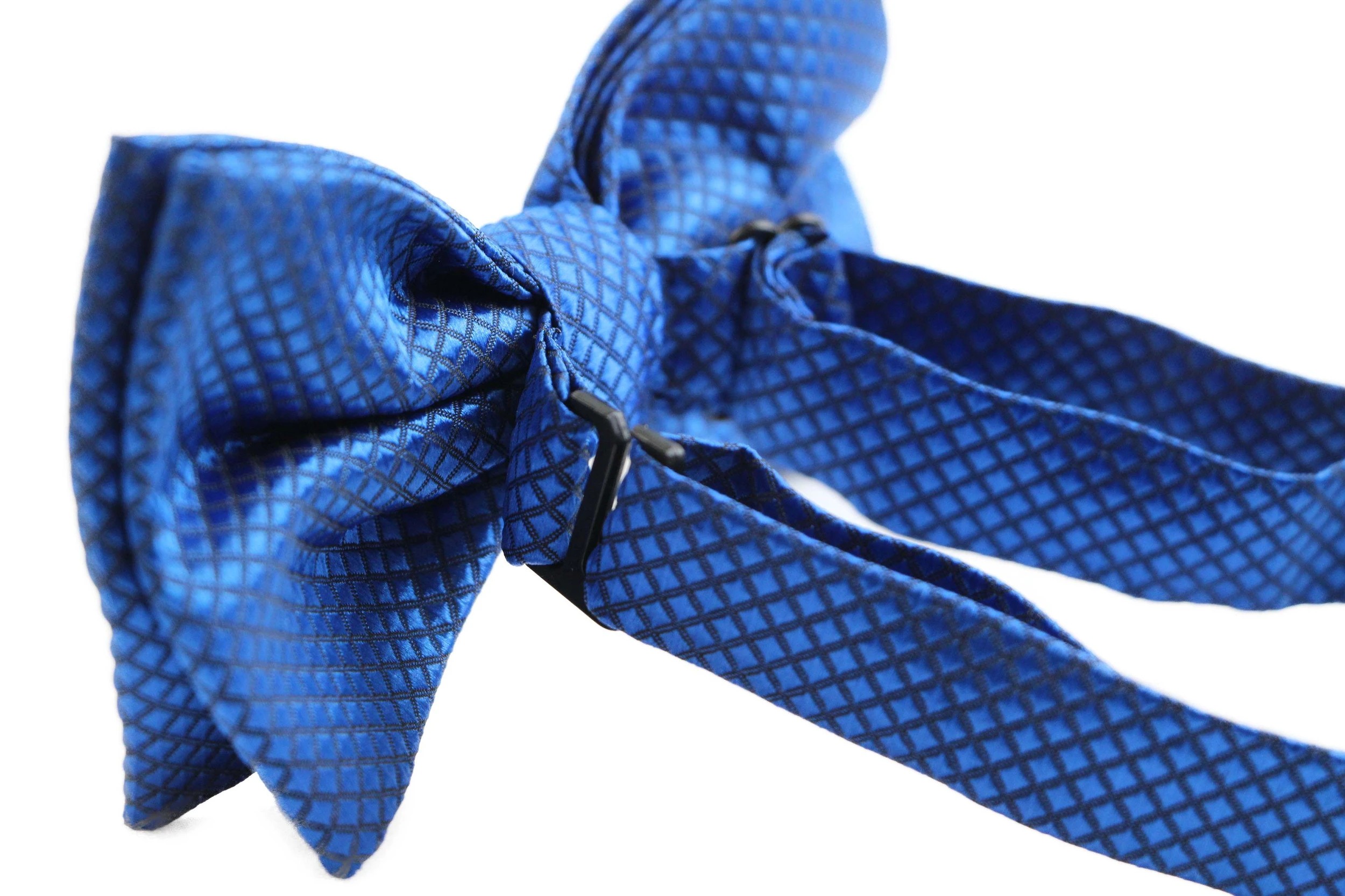 2 Zasel Mens Blue Plain Coloured Large Patterned Checkered Bow Tie - Blue, 2 of 3