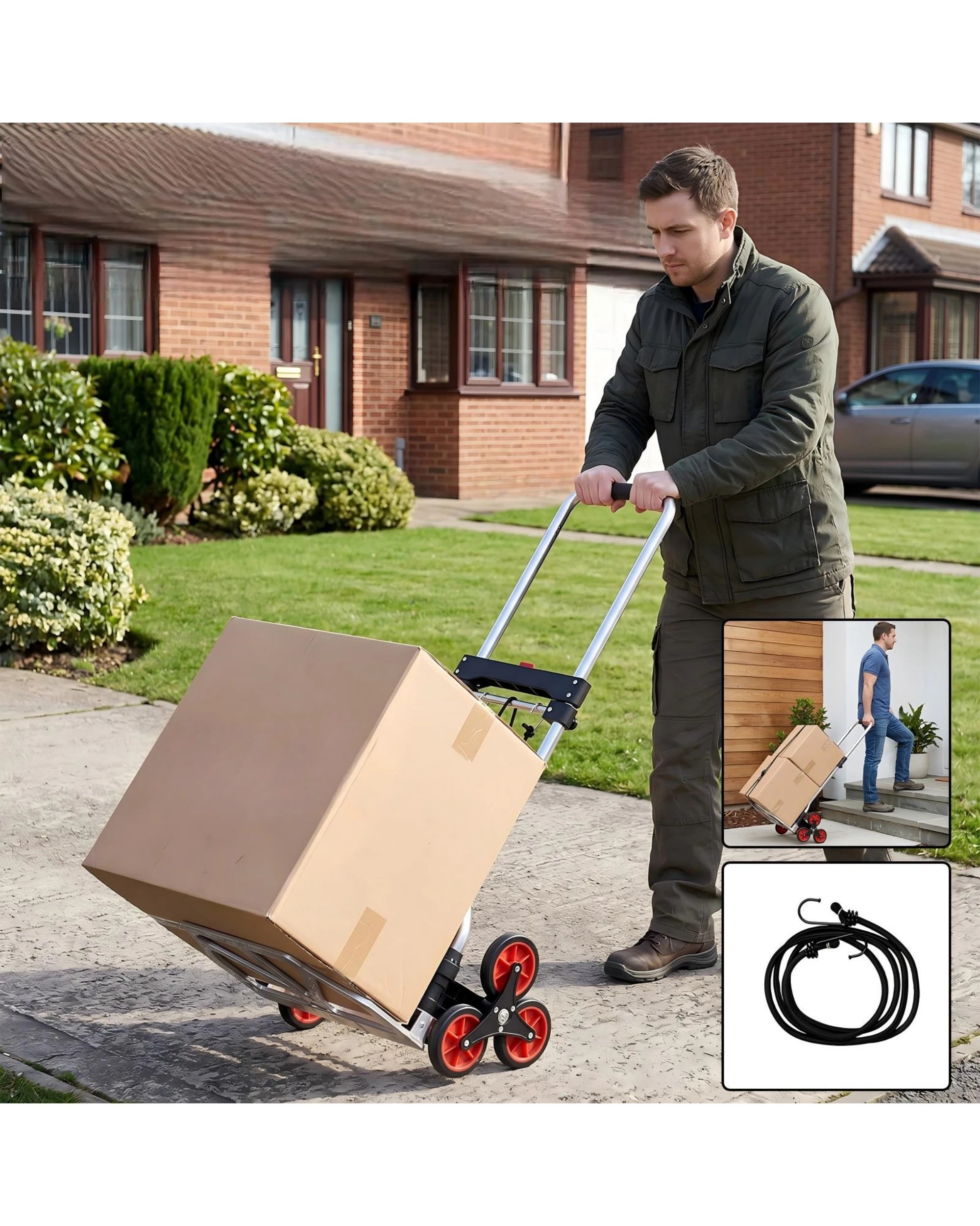 2 Advwin 100KG Stair Climbing Cart with 6 TPR Rubber Wheels & Bungee Cord for Stairs, Moving - Grey, 2 of 7
