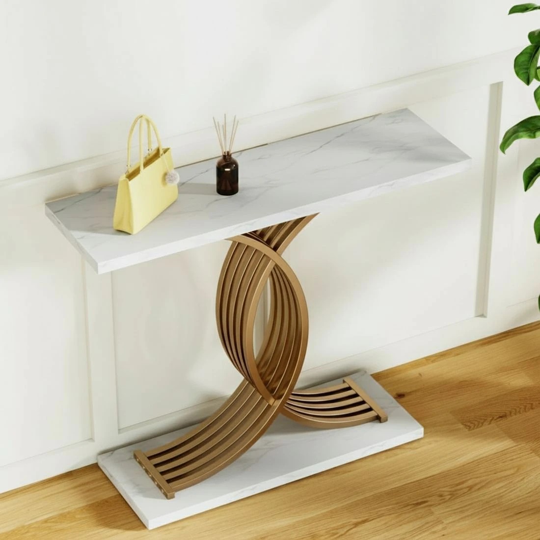 6 Artiss Console Table Marble Effect - White, 6 of 8