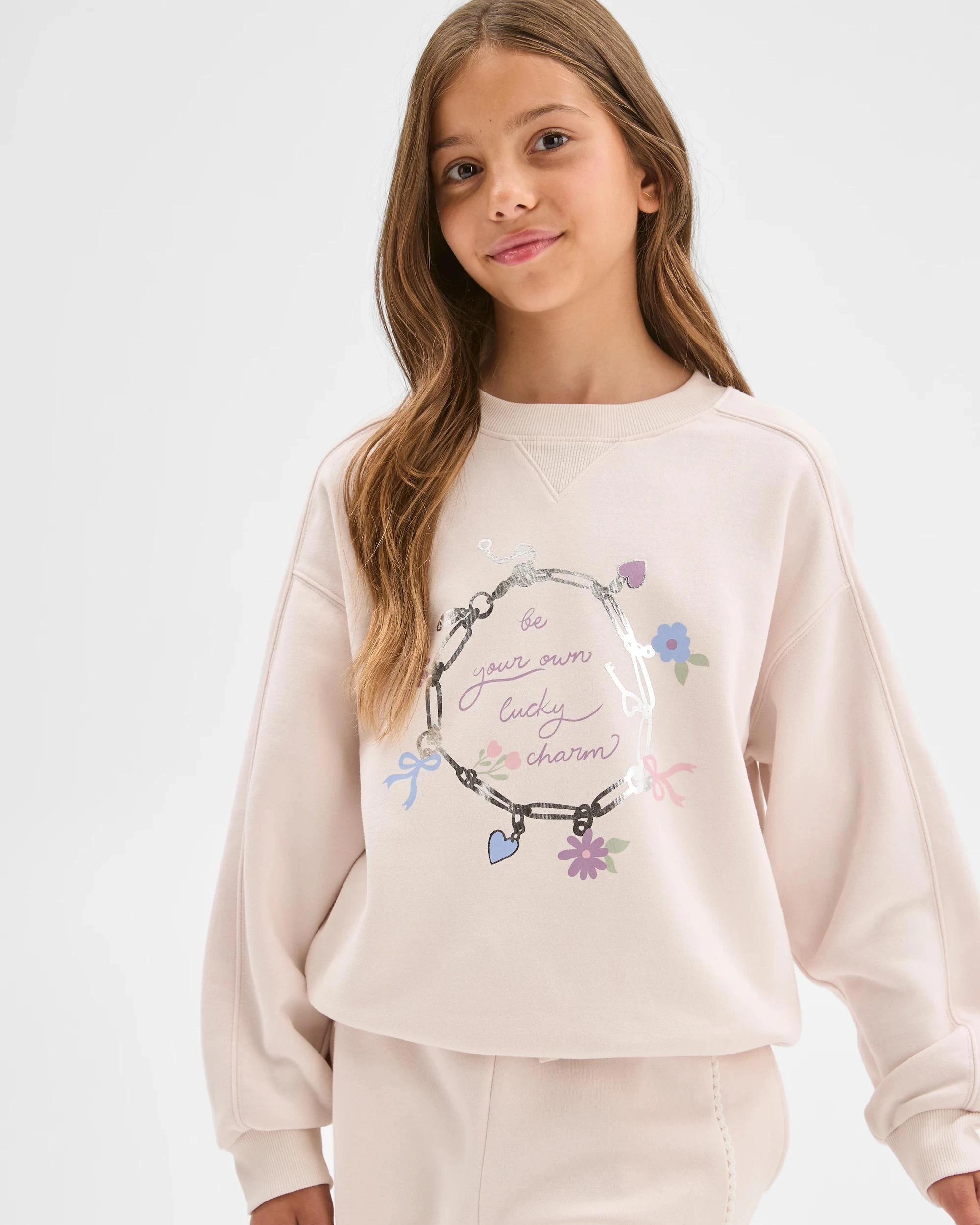 1 Target Kids Australian Cotton Blend Long Sleeve Fleece Top PASTEL PARCHMENT, 1 of 8