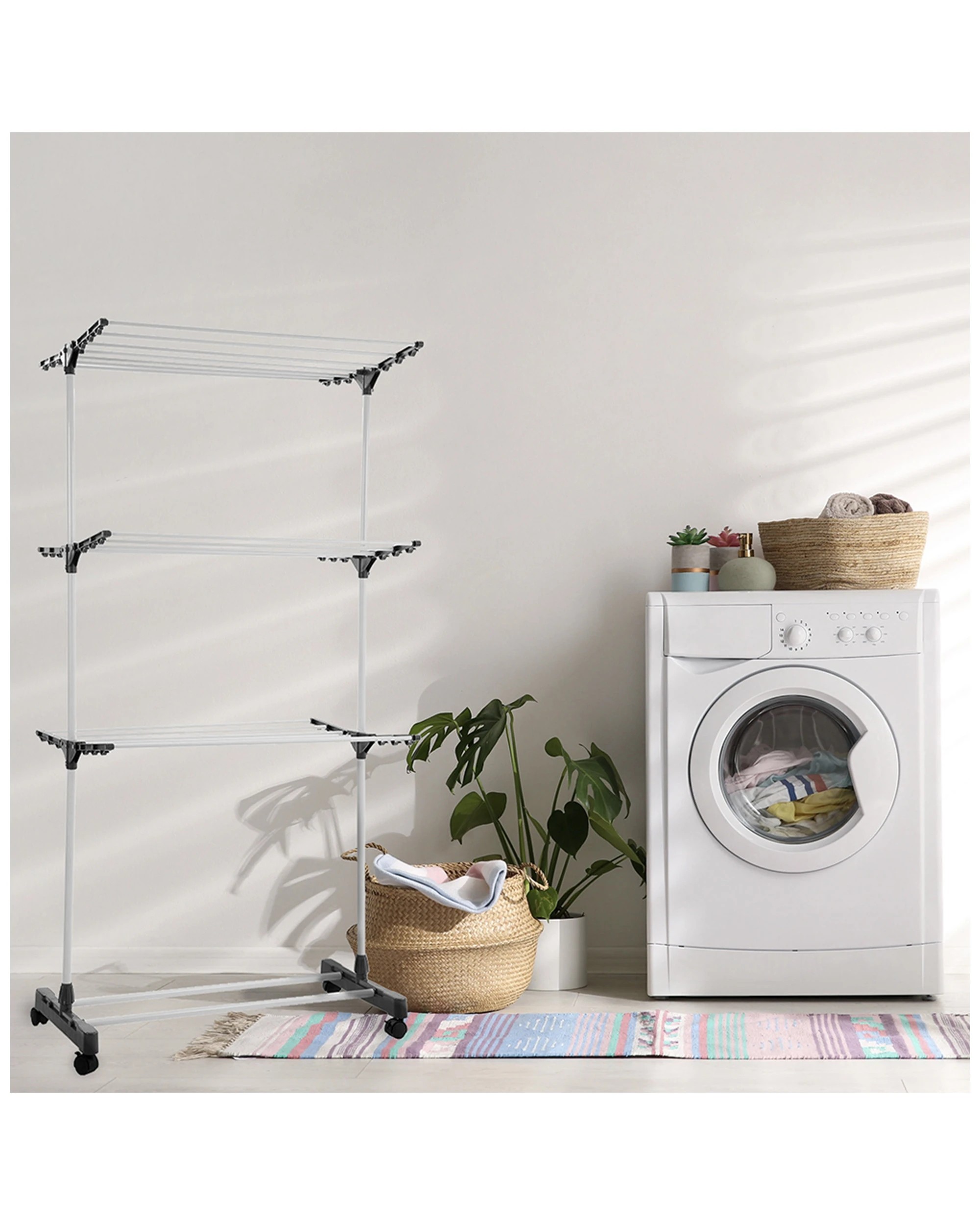 5 Boxsweden 80x60x165cm 3 Tier Clothes Dryer Rack Airer/horse W/ Wheels 21 Rails
 - Natural, 5 of 5
