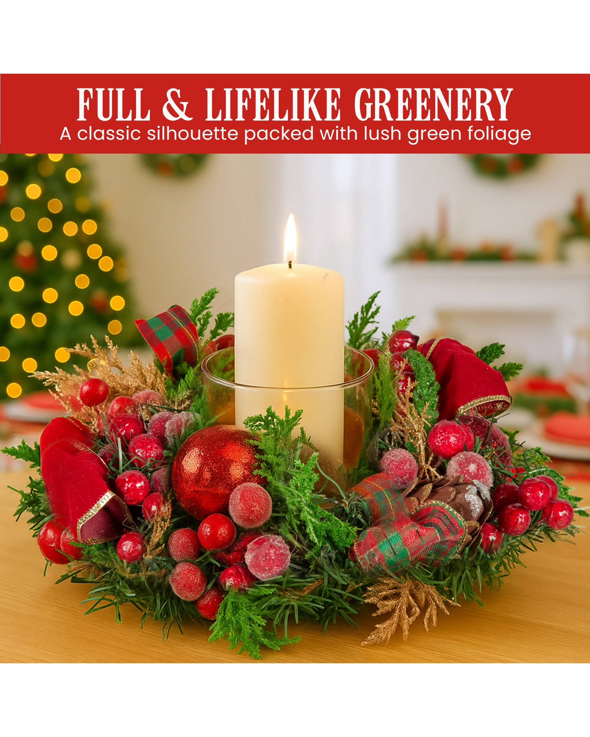 3 Christabelle 26cm Christmas Centrepiece Lush Green Decor Berries And Baubles, 3 of 4