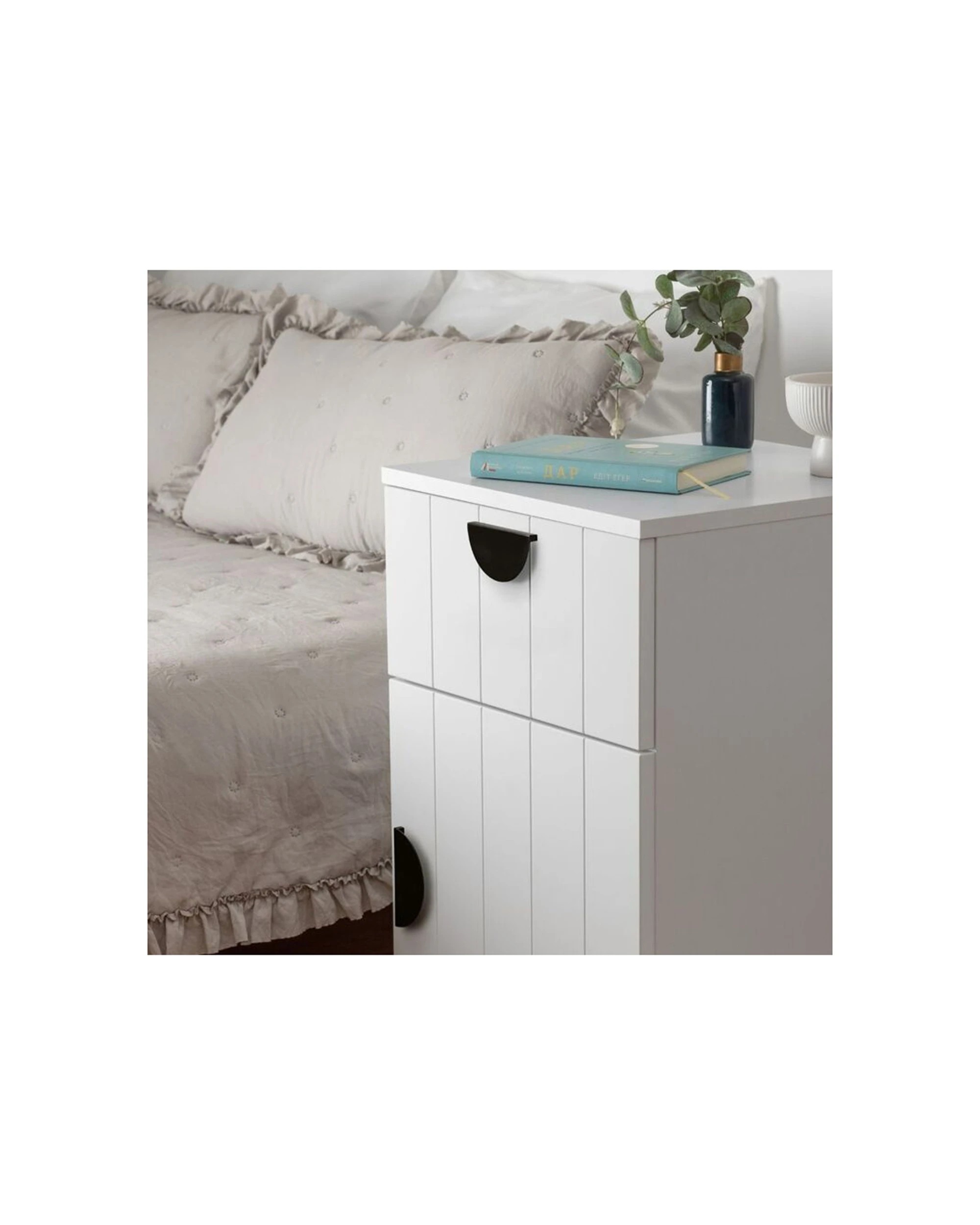 4 European Cabinetry Porto VJ Panel Front Bedside Table Half Moon Handle - White, 4 of 4