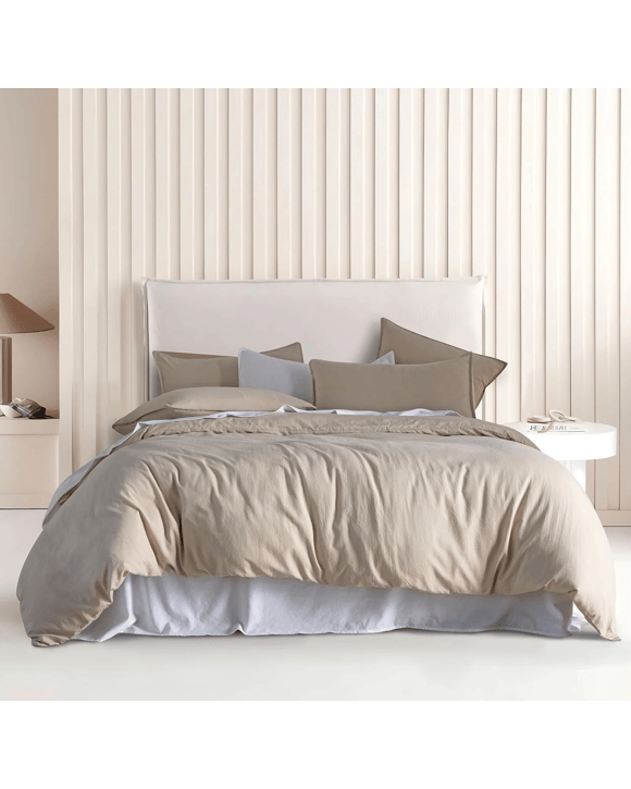 CleverPolly 100% Vintage Washed Microfibre Quilt Cover Set - Linen - Double Bed