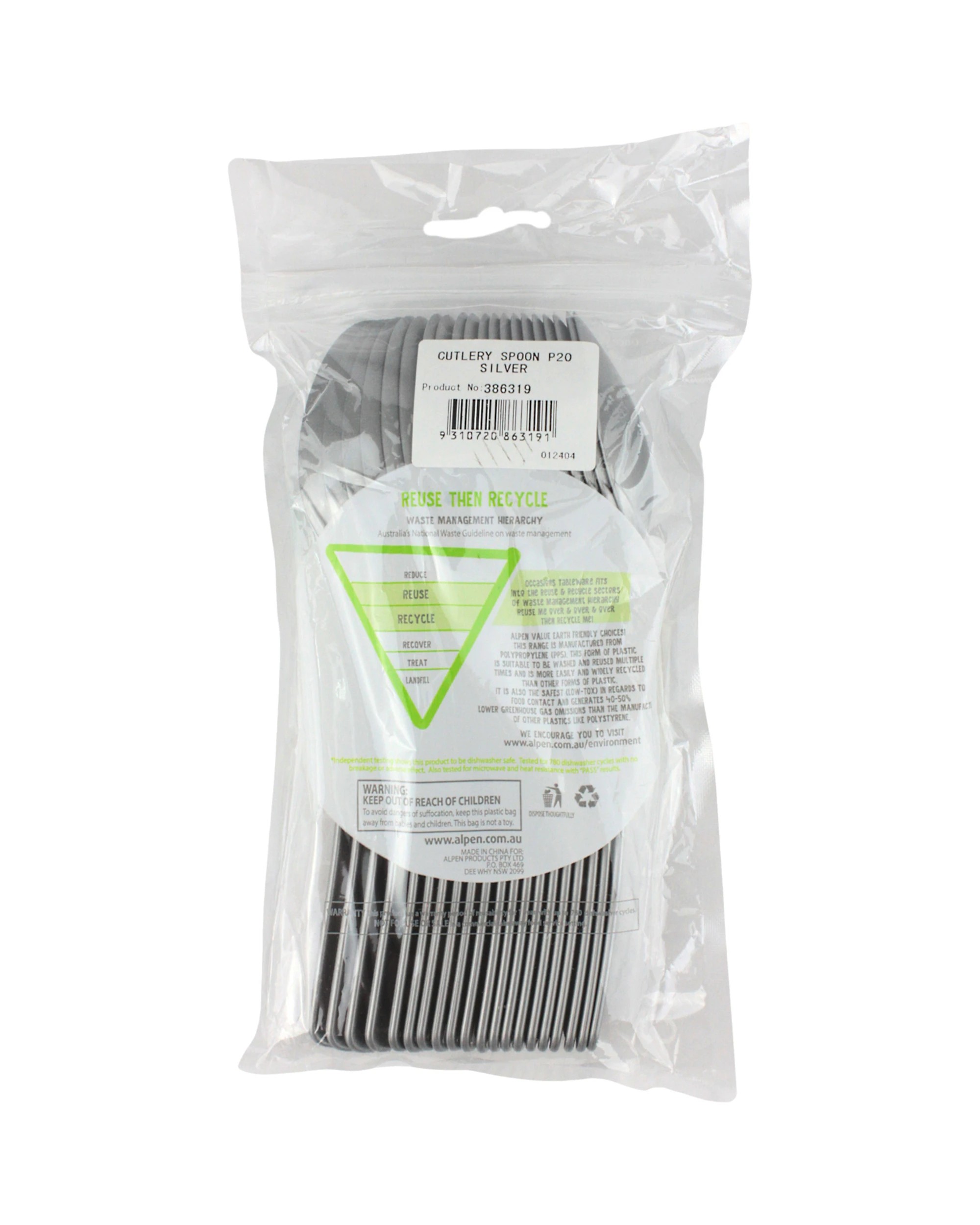 3 Alpen Reusable Plastic Spoons Pack of 20 - Silver, 3 of 3
