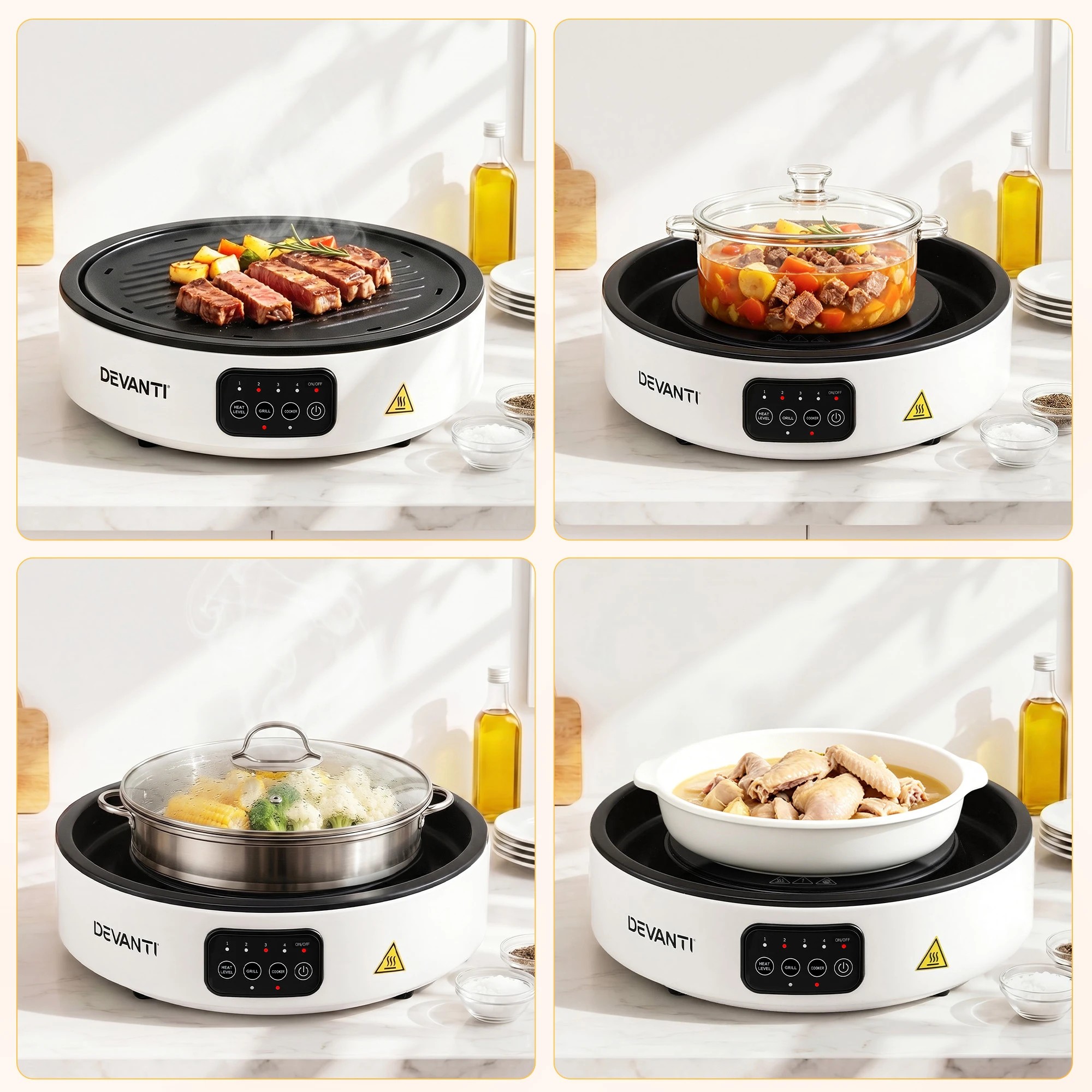 6 Devanti Ceramic Cooktop Electric Grill Cooker - White, 6 of 9