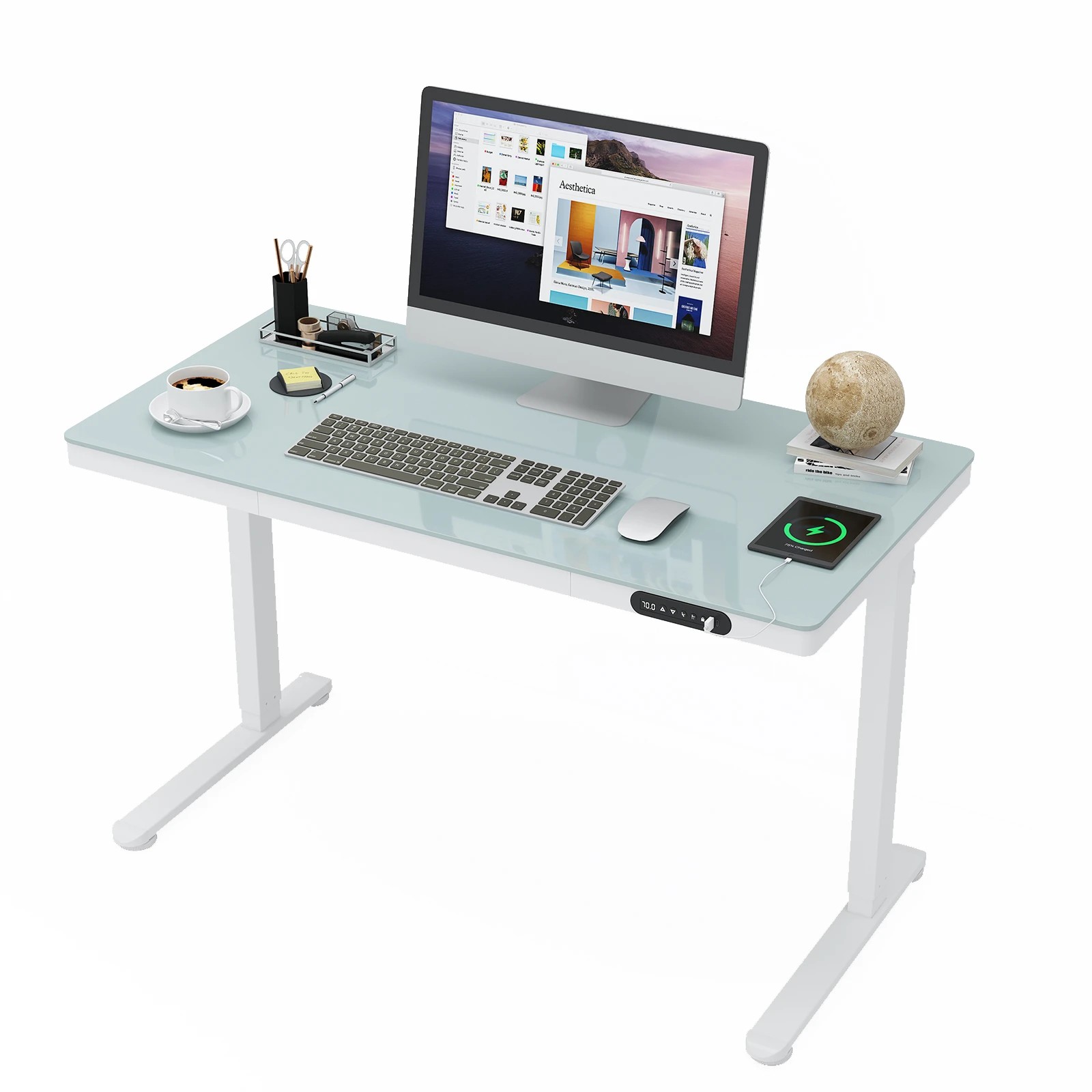 1 Advwin Electric Standing Desk with Drawer One-piece Glass Desktop - White, 1 of 2