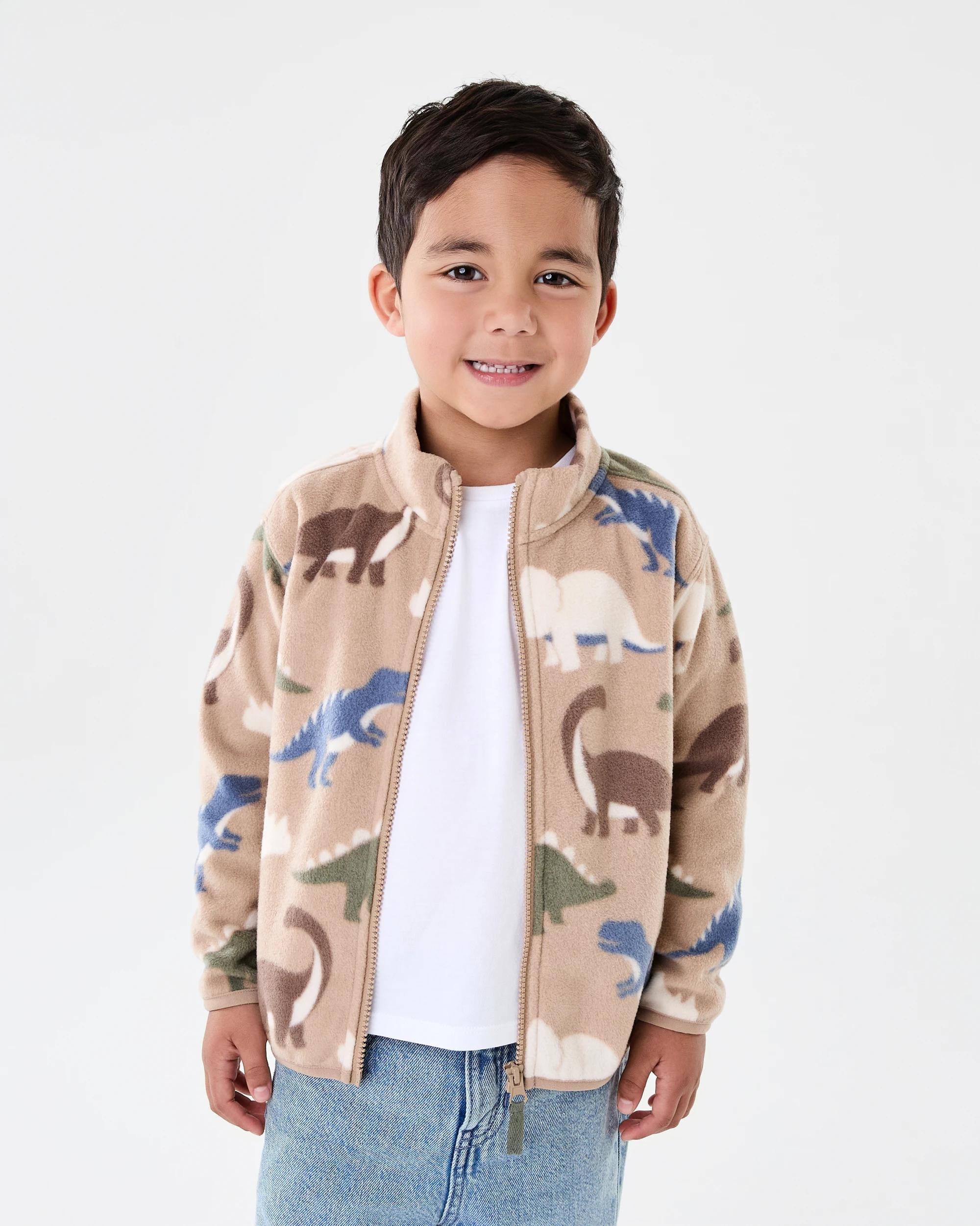 1 Polar Fleece Zip Through Jacket Brn Dino, 1 of 9