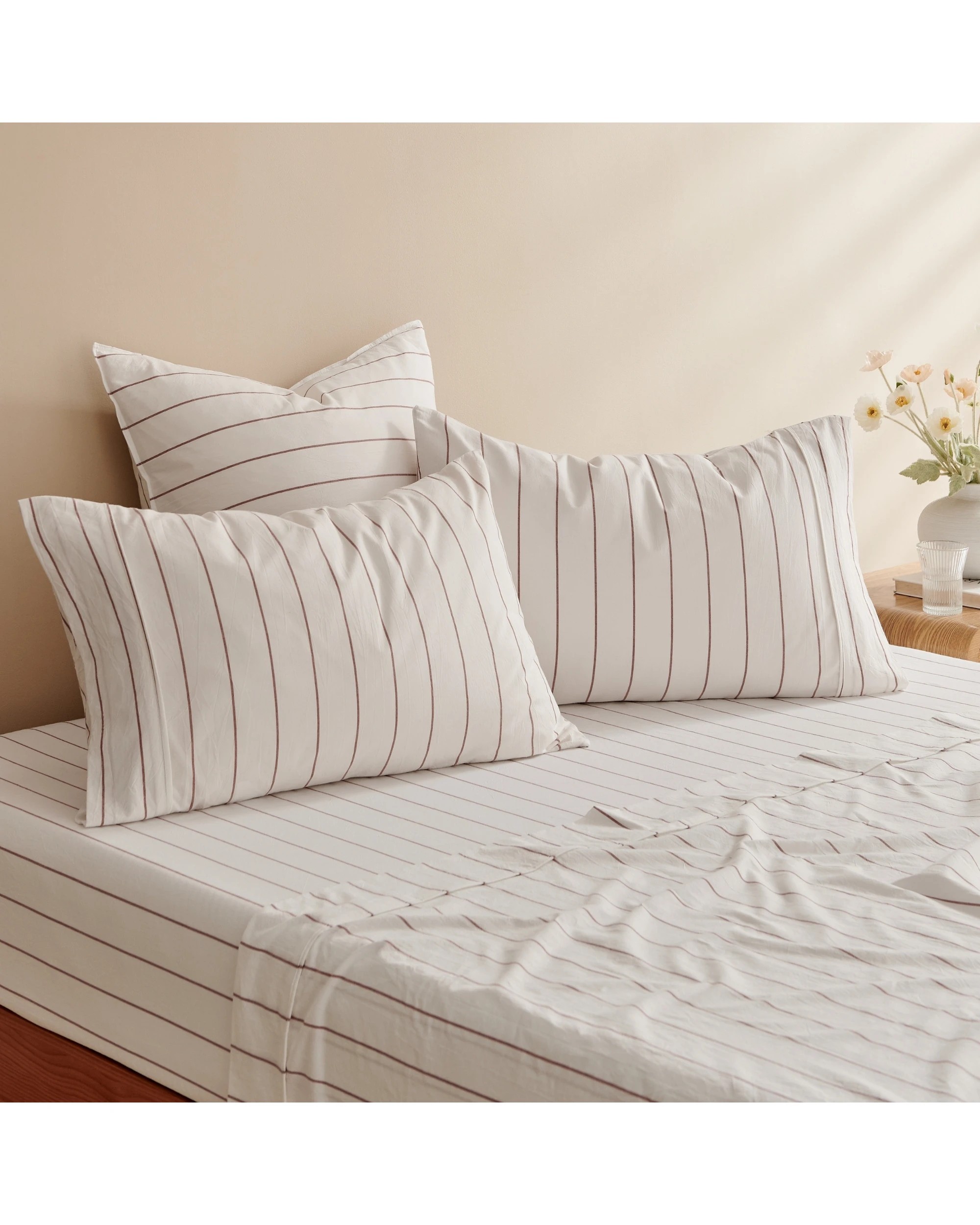 3 Dreamaker Rumi Stripe Washed Cotton Sheet Set - Queen Bed - White with Rust, 3 of 7