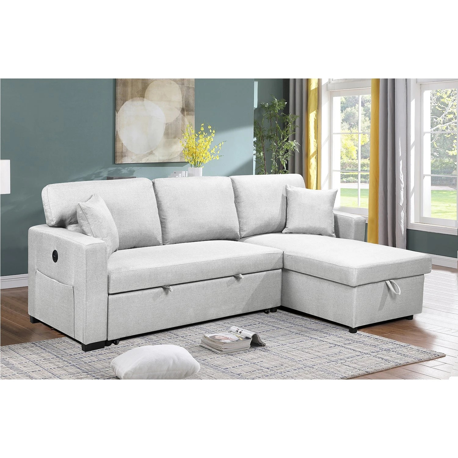 5 Foret 3 Seater Sofa Bed Modular Corner Pullout Lounge In Light Grey, 5 of 9