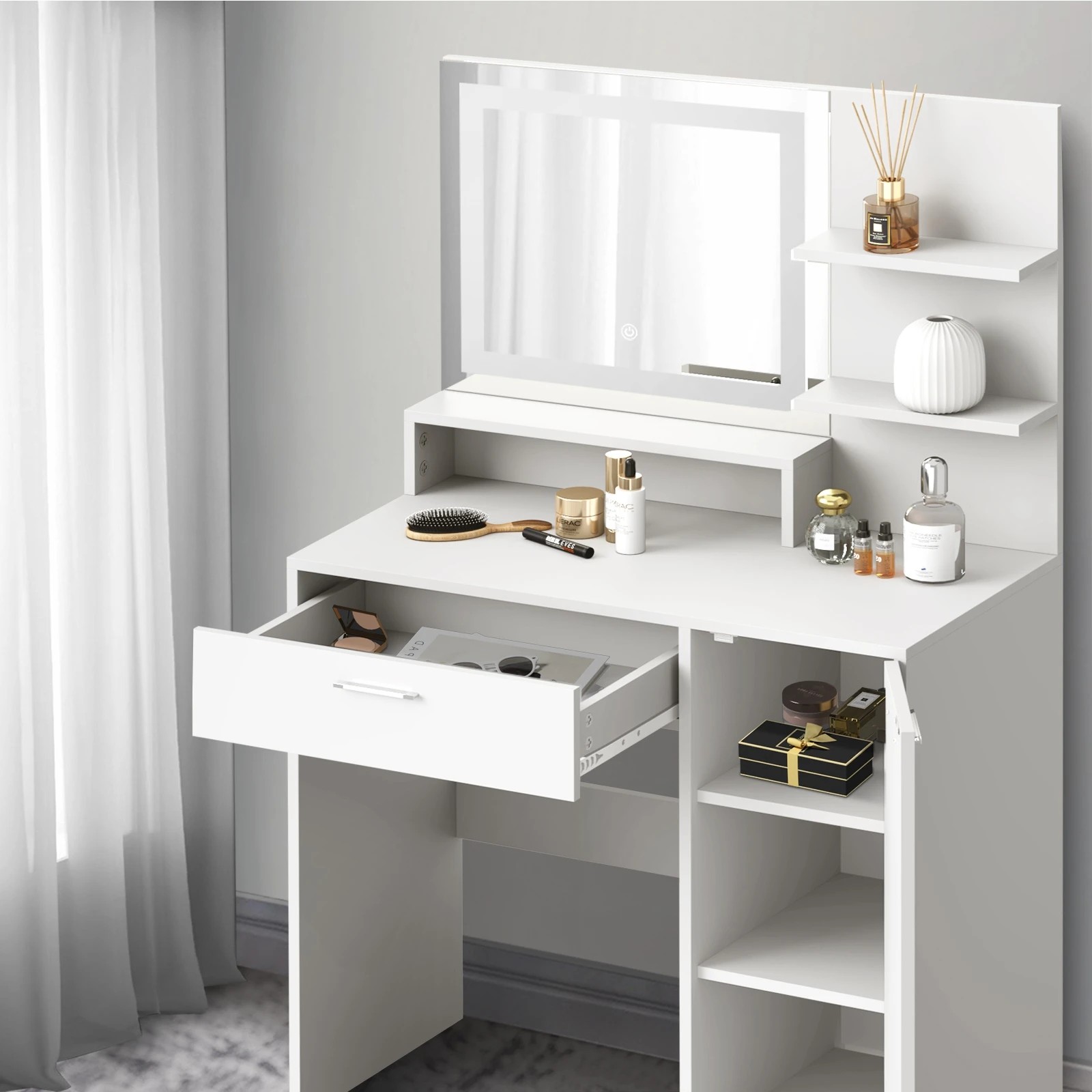 5 Oikiture Dressing Table Stool Set Makeup Mirror Led Light Large Cabinet
 - White, 5 of 9