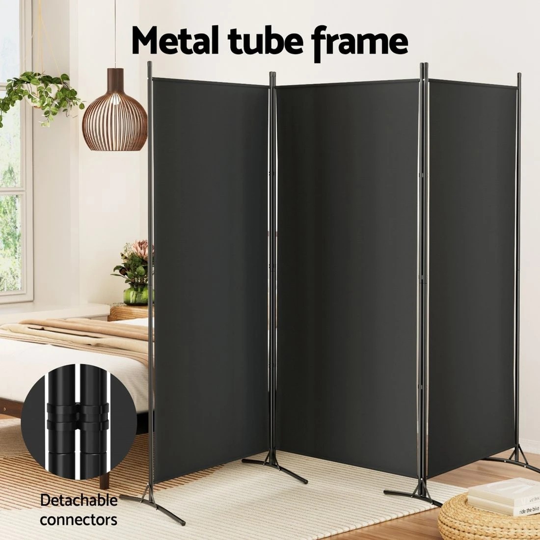5 Artiss 3 Panel Room Divider Screen 260x180cm Fabric - Black, 5 of 7