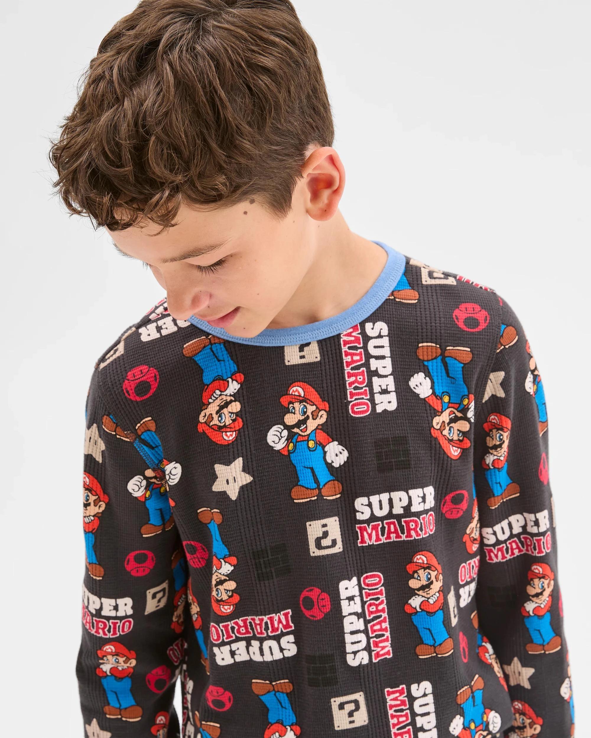 3 Super Mario Australian Cotton Older Boys Waffle Knit Pyjama Set MARIO, 3 of 6