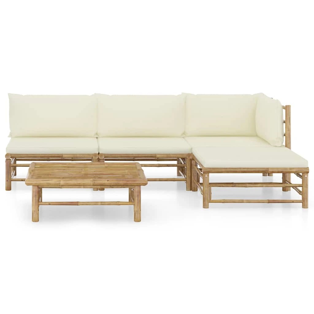 2 Vidaxl 5 Piece Garden Lounge Set With Cushions Bamboo - White, 2 of 10
