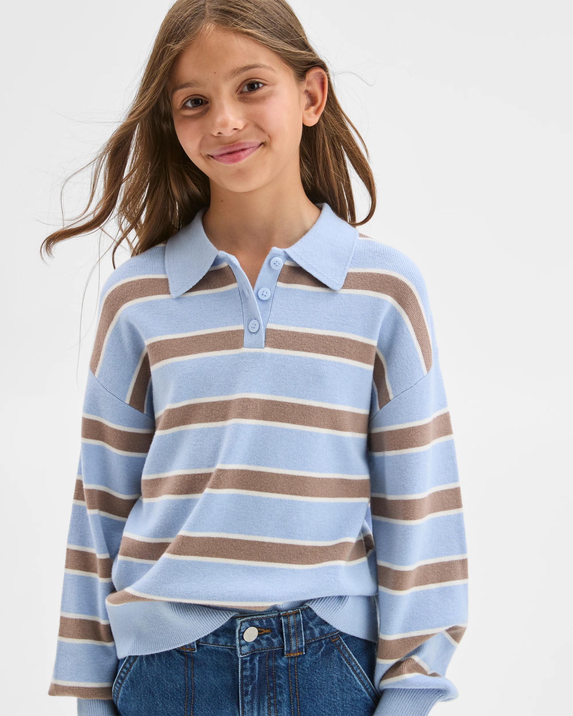1 Target Kids Long Sleeve Loose Knit Rugby Jumper BLUE CREA STRIPE, 1 of 6