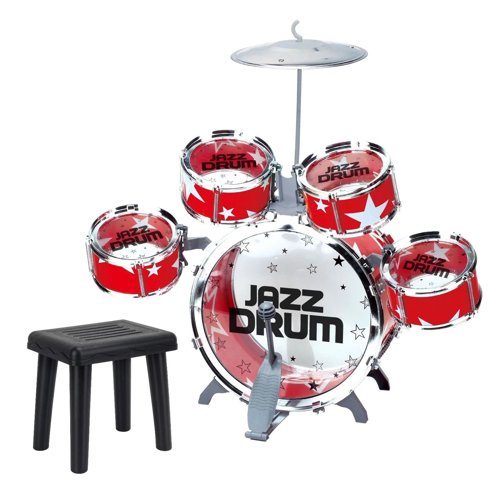 3 Ausway Red Kids Drum Set with Stool - 5-Piece Beginner Musical Instrument Toy, 3 of 6
