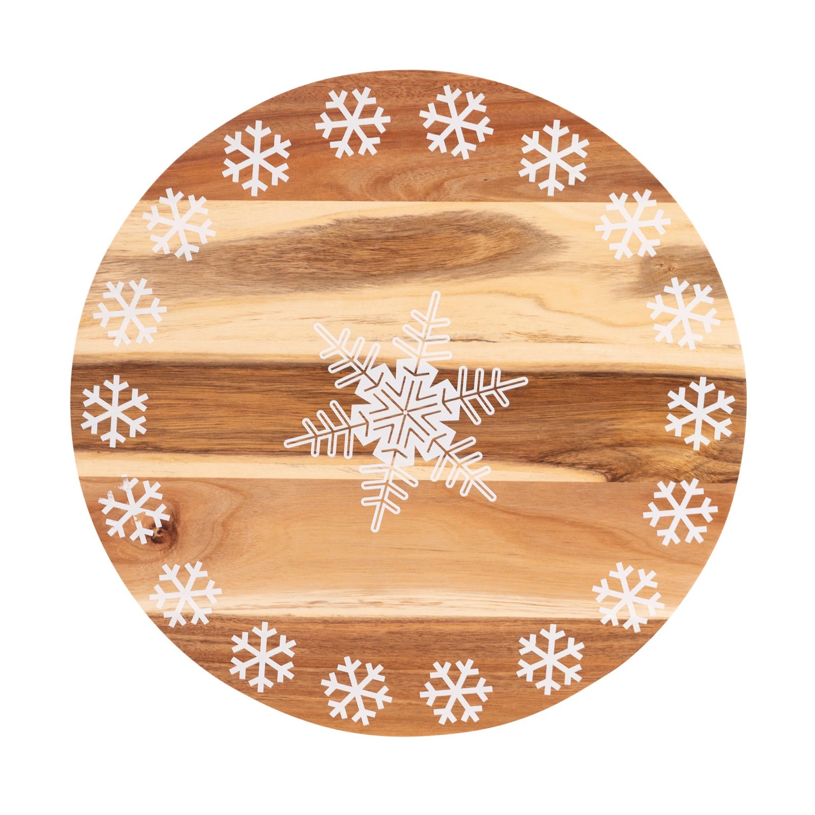1 Bread and Butter 18 Inch Print Wooden Lazy Susan Tray - White Snowflake - Brown, 1 of 4