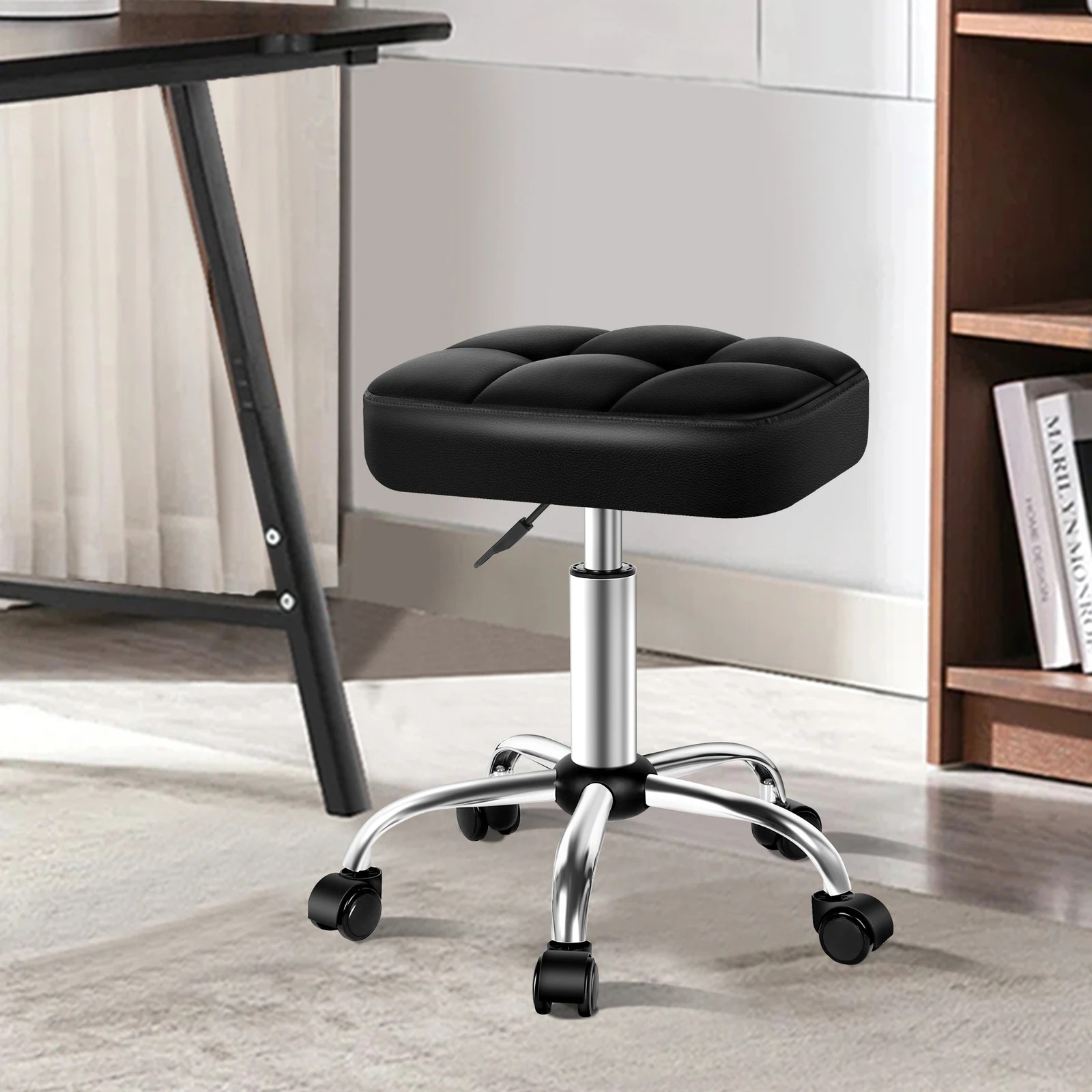 6 Alfordson 2x Salon Stool Square Swivel Barber Hair Dress Chair - Black, 6 of 10