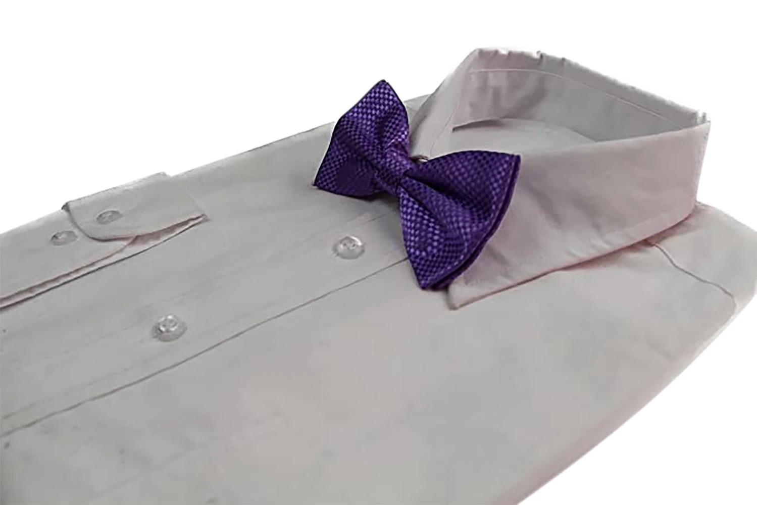 4 Zasel Mens Light Purple Disco Shine Checkered Patterned Bow Tie - Purple, 4 of 4