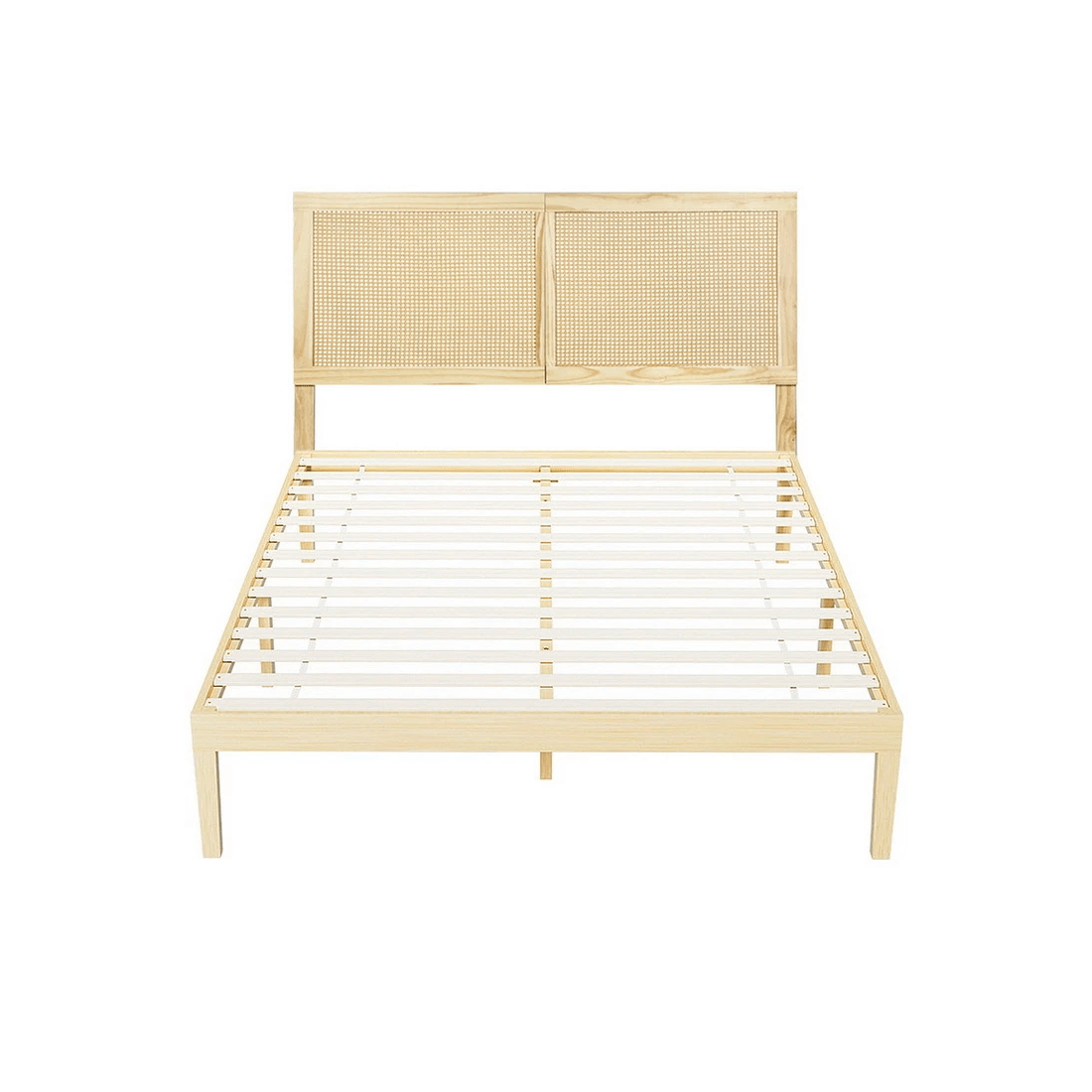 1 Artiss Bed Frame Queen Size with Rattan Headboard Wooden Bed Base BRUNO - Multi, 1 of 7