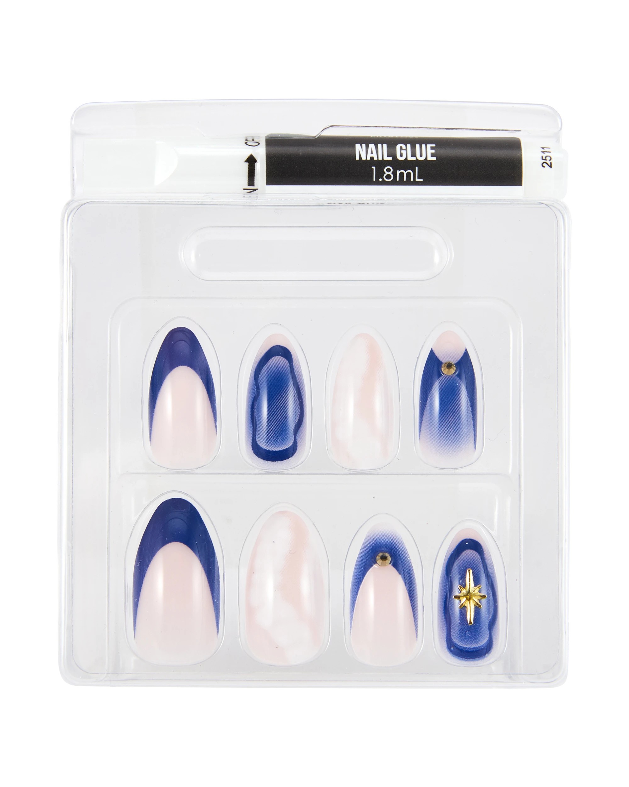 3 OXX Cosmetics 24 Pack Artificial Nails with Adhesive - Stiletto Shape, Midnight Stars, 3 of 4